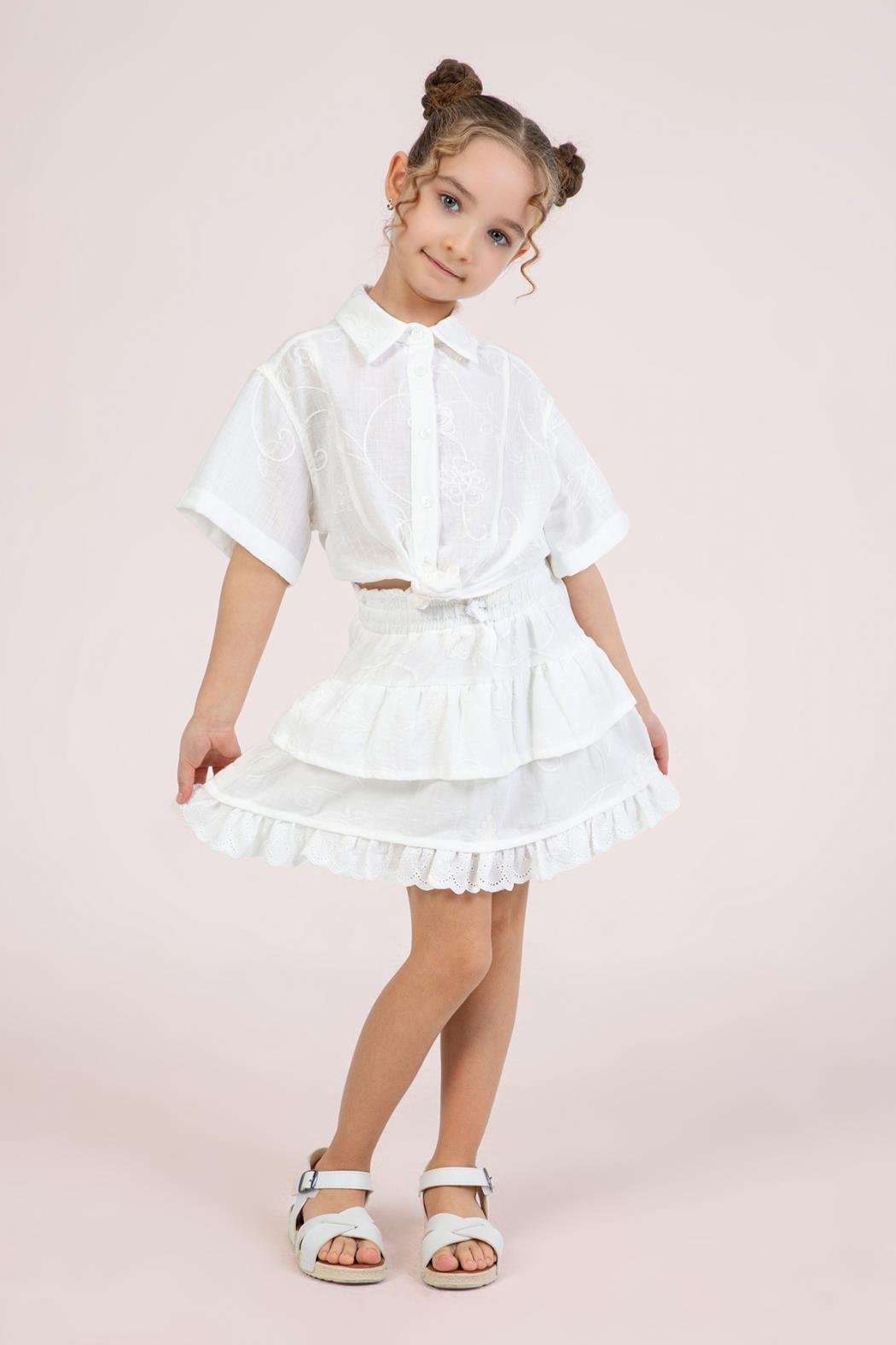 Dmb Kız Çocuk İşlemeli Etek 4-9 Yaş Ekru