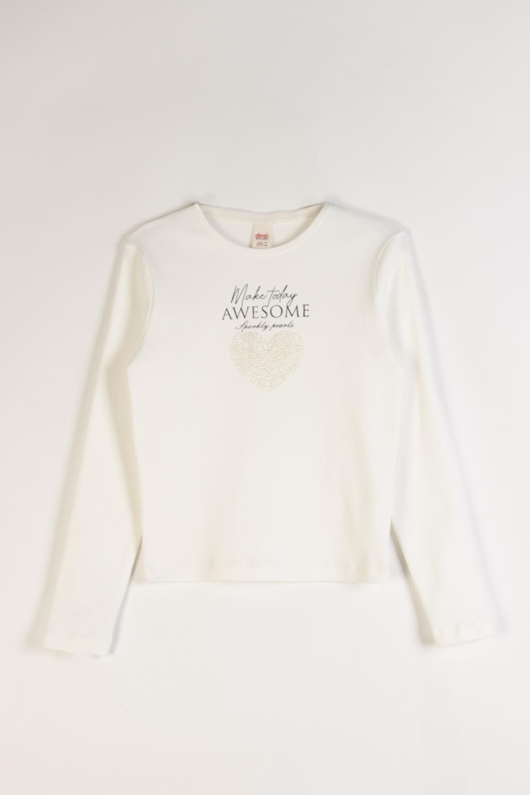 Dmb Kız Çocuk Kalp Taşlı Crop 9-14 Yaş Ekru