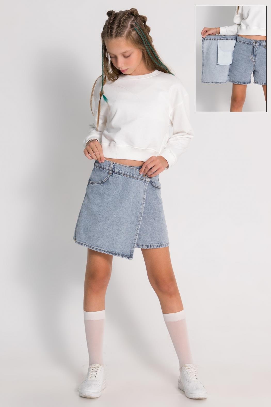 Dmb Kız Çocuk Kot Şort Etek 4-9 Yaş MAVİ