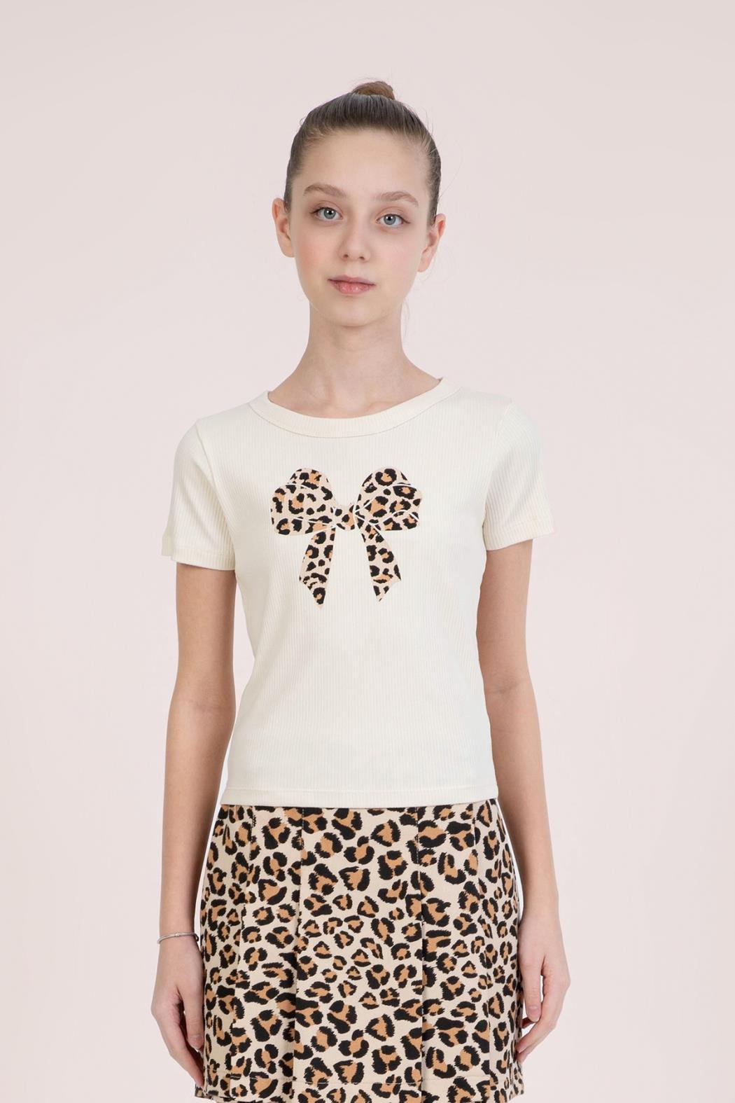 Dmb Kız Çocuk Leopar Baskılı Crop 9-14 Yaş Krem