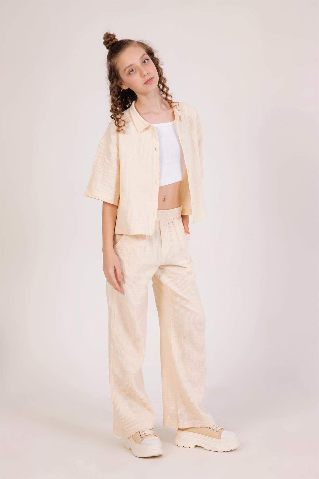 Dmb Kız Çocuk Müslin Takım 9-14 Yaş Krem