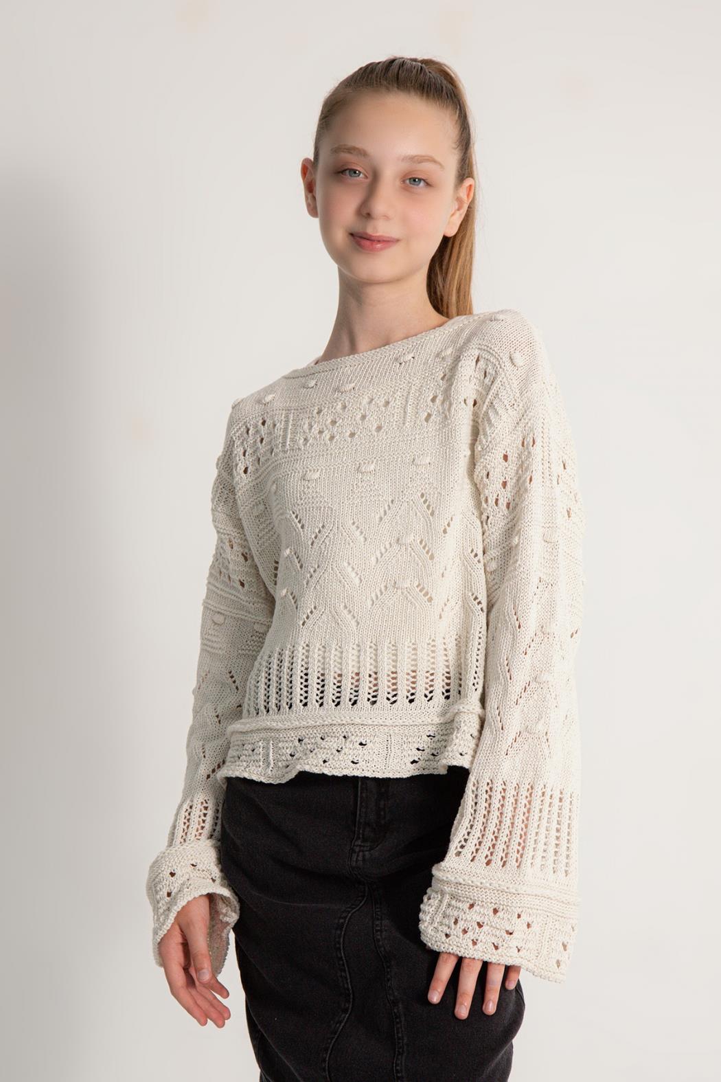 Dmb Kız Çocuk Örme Kazak 9-14 Yaş EKRU