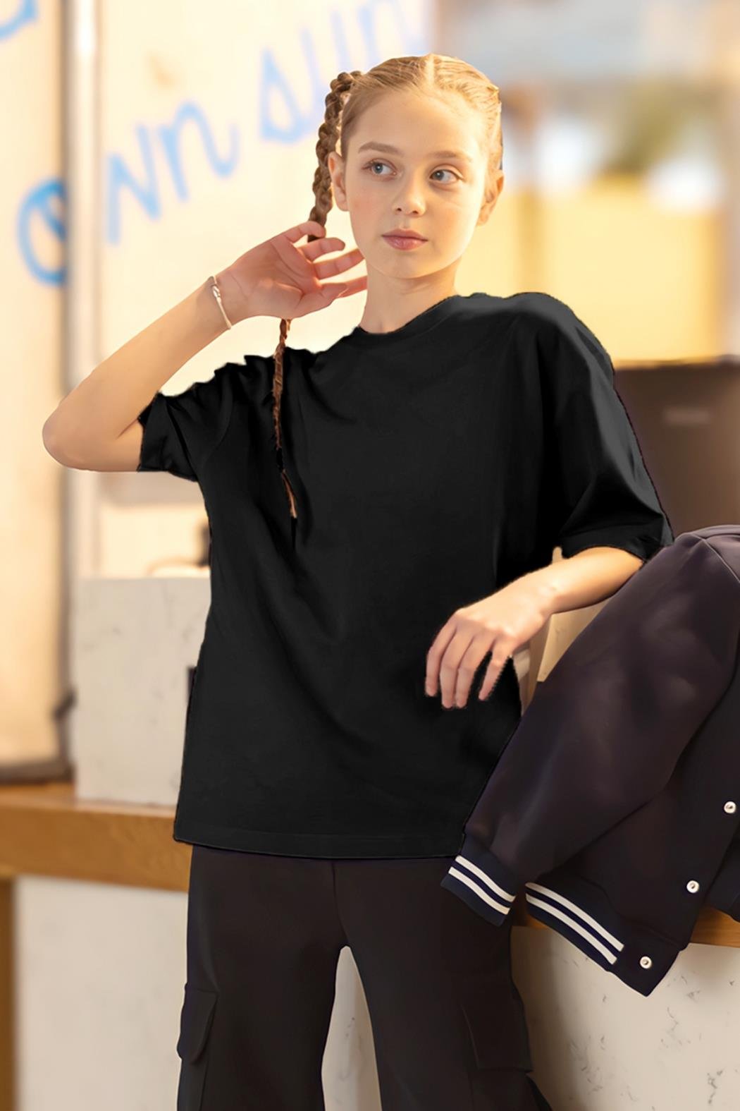 Dmb Kız Çocuk Oversize Tshirt 11-15 Yaş Siyah