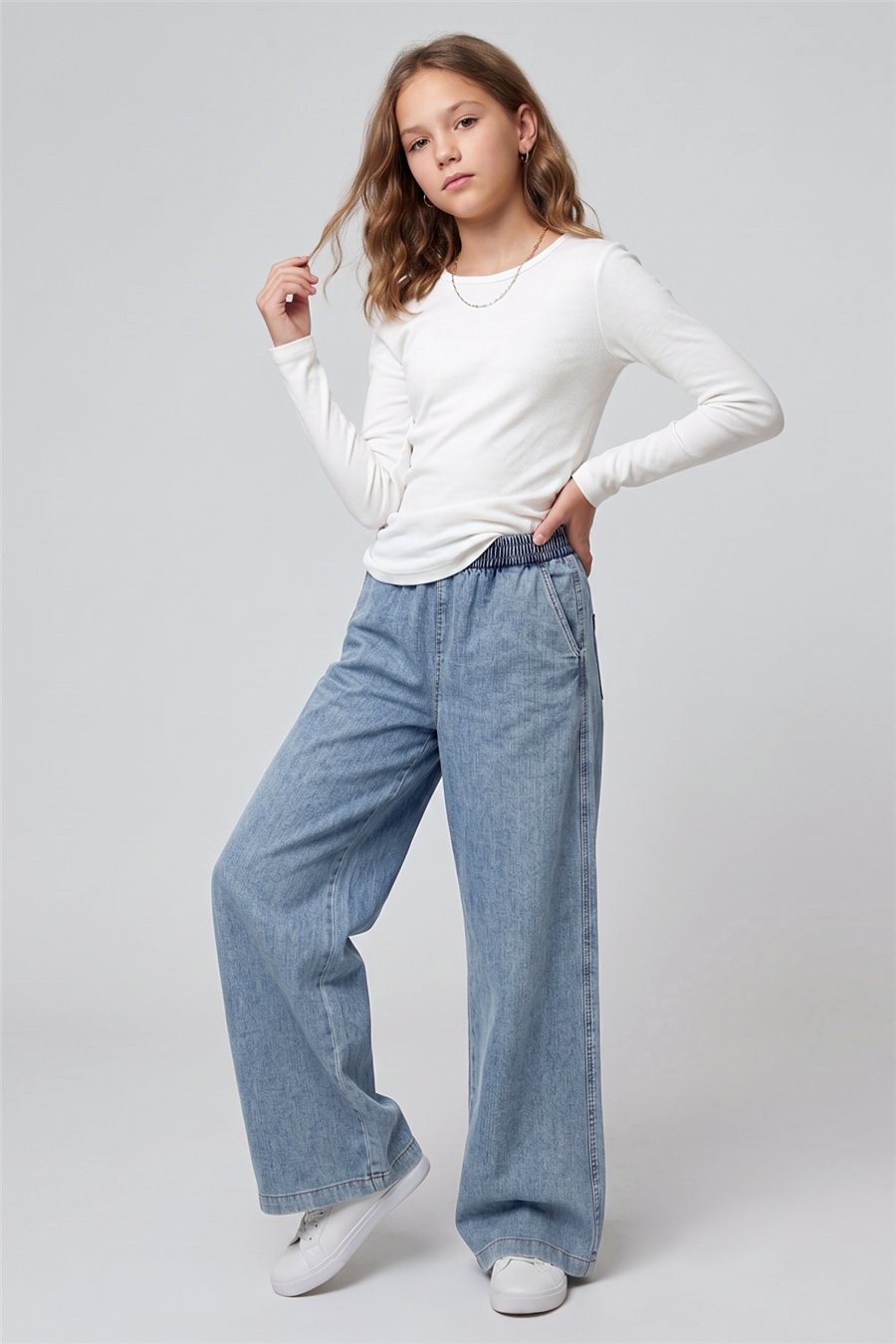 Dmb Kız Çocuk Viskon Denim Pantolon 4-14 Yaş Mavi