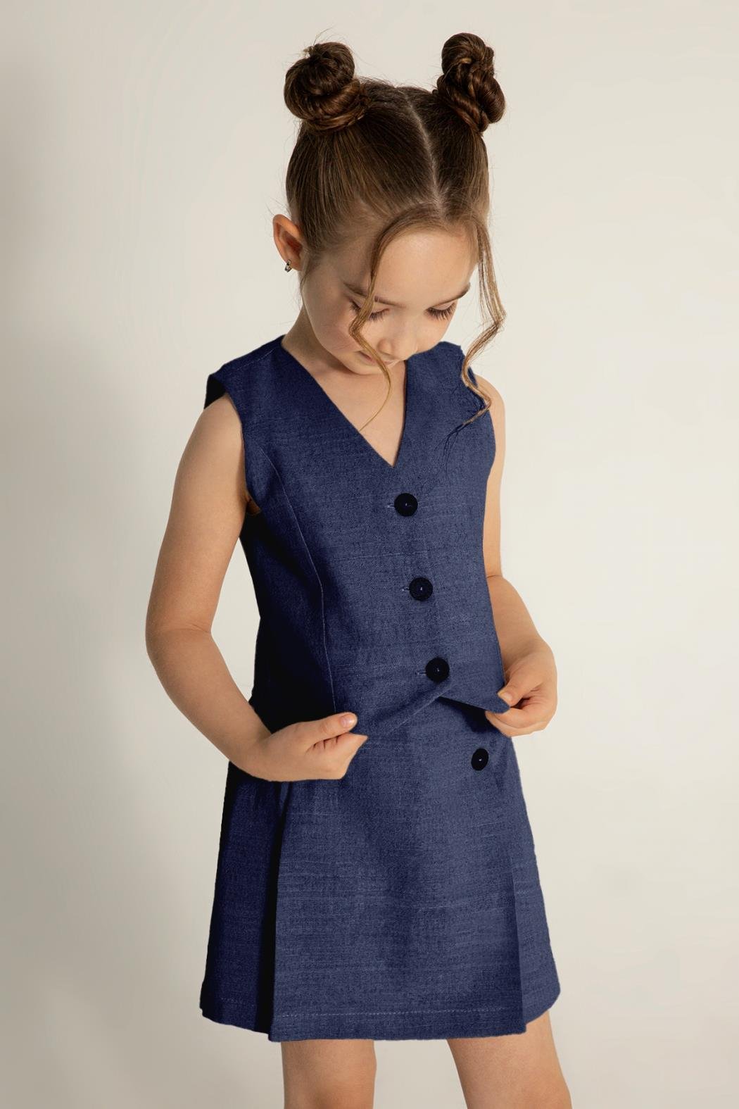 Dmb Kız Çocuk Yelek Şortlu Takım 4-9 Yaş Lacivert