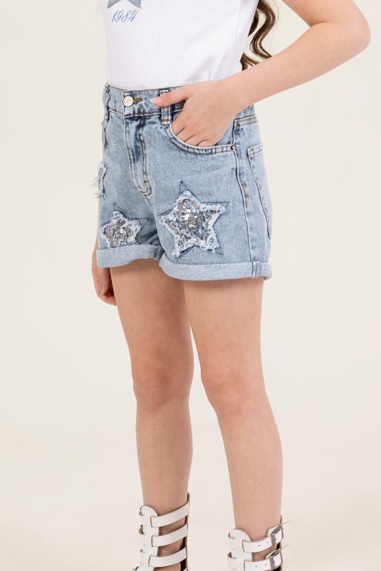 Dmb Kız Çocuk Yıldızlı Denim Şort 9-14 Yaş Mavi