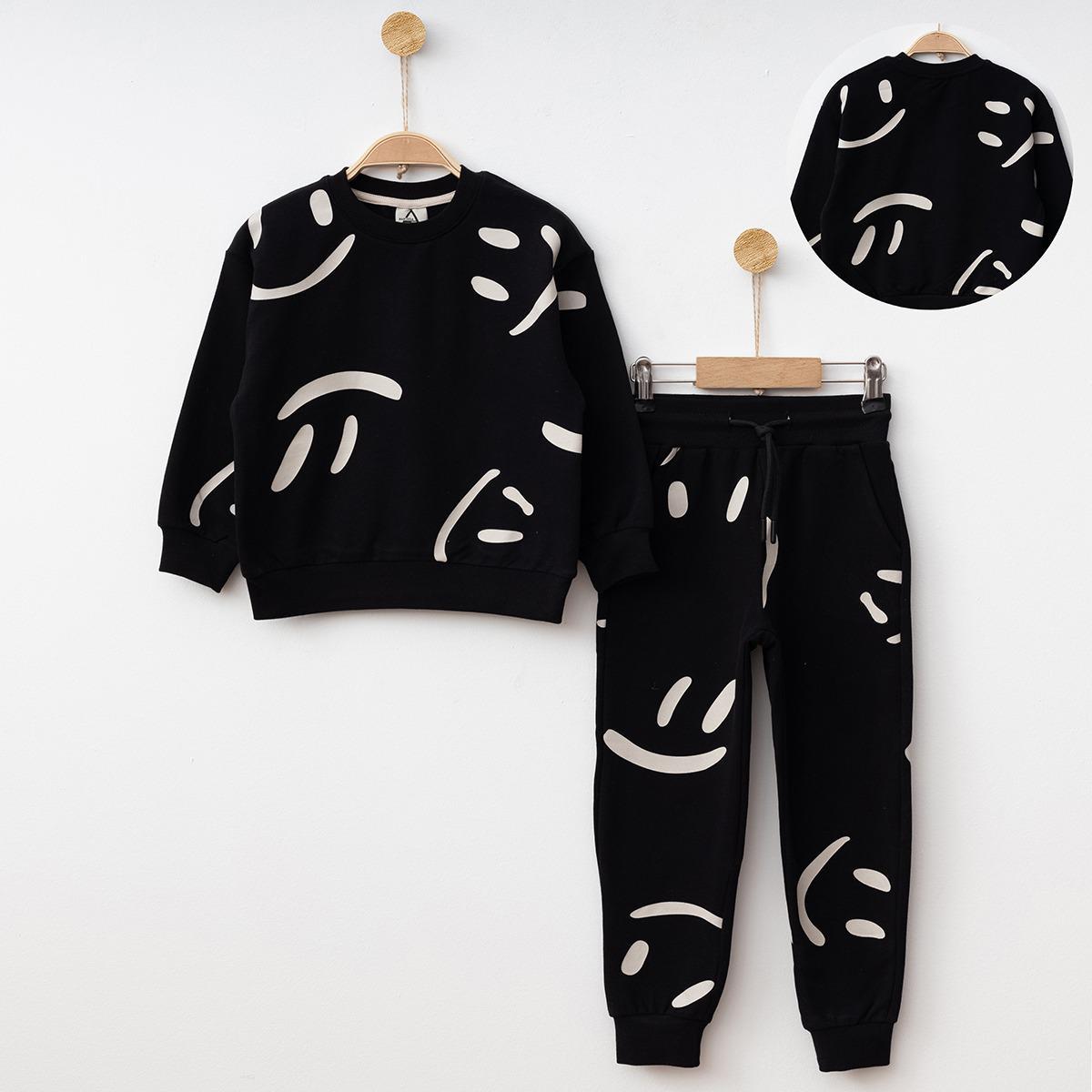 Gugo Erkek Çocuk Baskılı Eşofman Takım 4-12 Yaş SİYAH