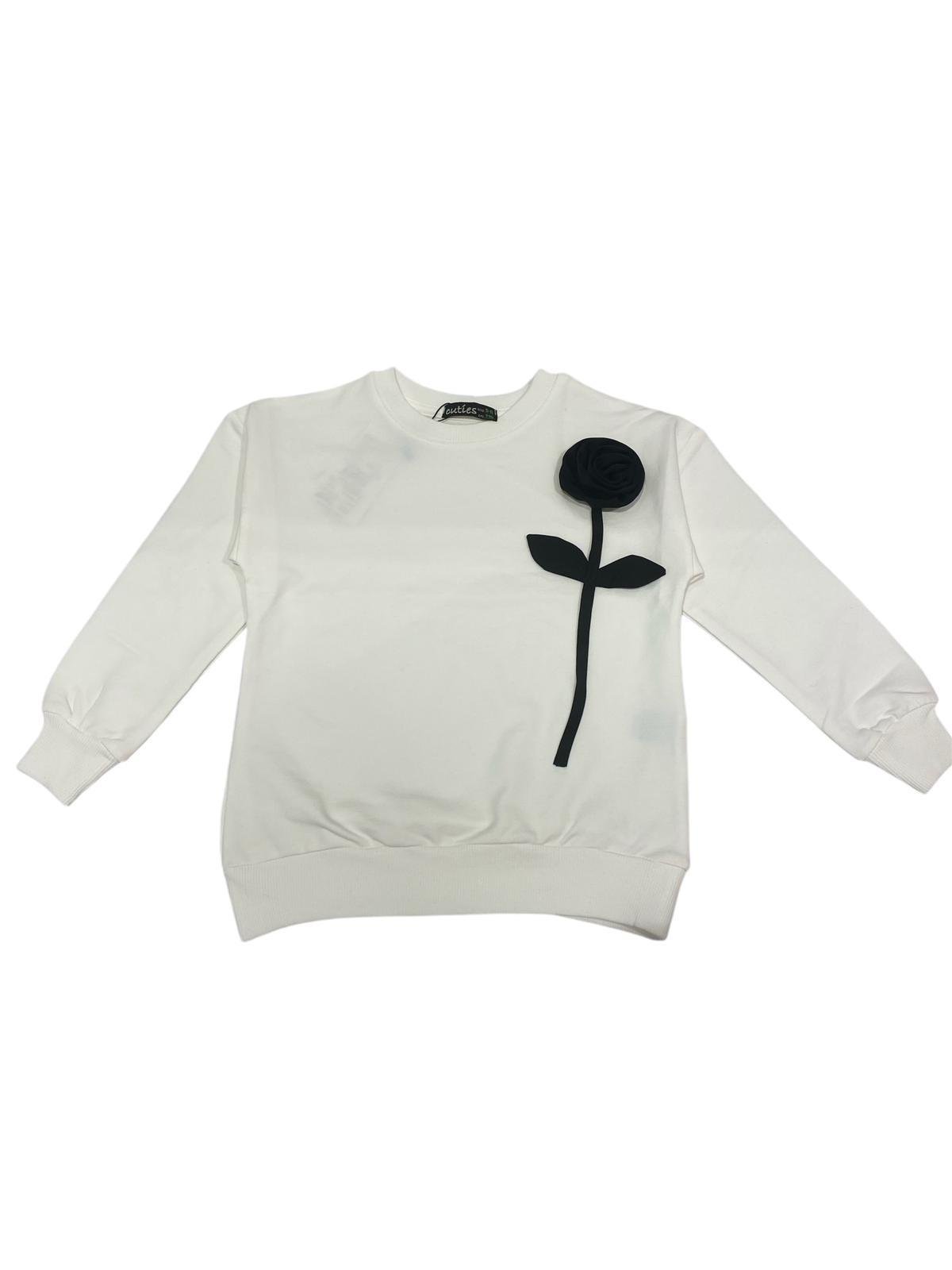 Gugo Kız Çocuk Çicek Aksesuarlı Sweatshirt 5-14 Yaş EKRU