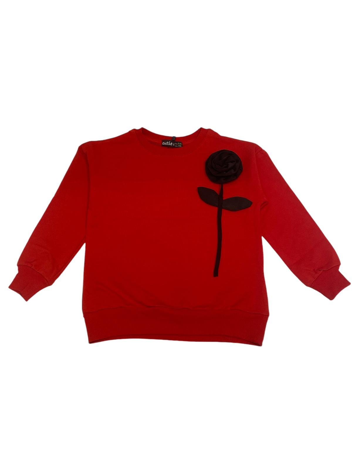 Gugo Kız Çocuk Çicek Aksesuarlı Sweatshirt 5-14 Yaş KIRMIZI