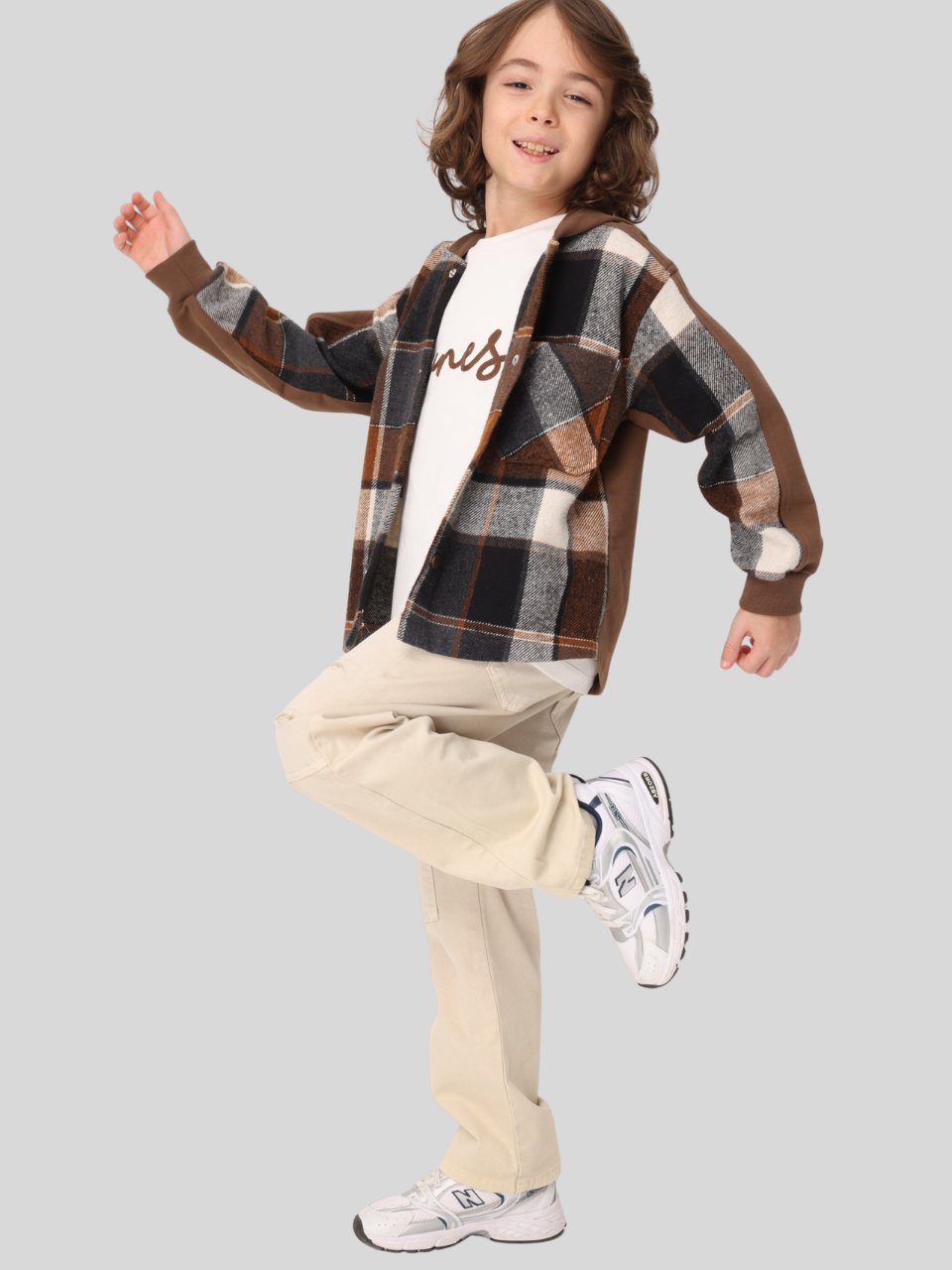 Jena Erkek Çocuk Ekose Kapüşonlu Gömlek 3-14 Yaş Kahve