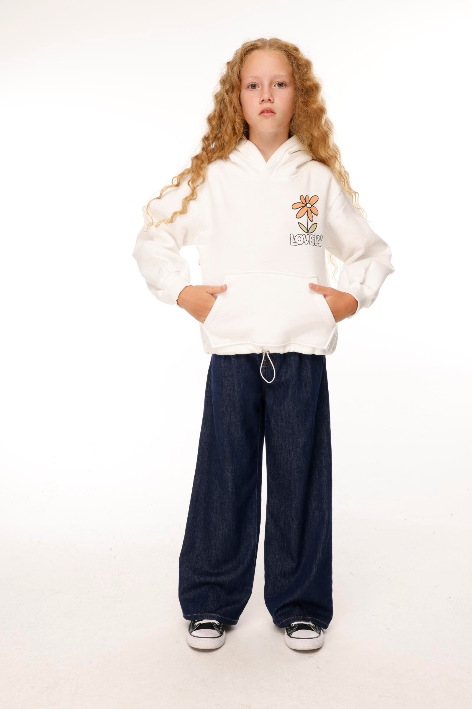 Jena Kız Çocuk Bol Paça Kot Pantolon 4-8 Yaş MAVİ