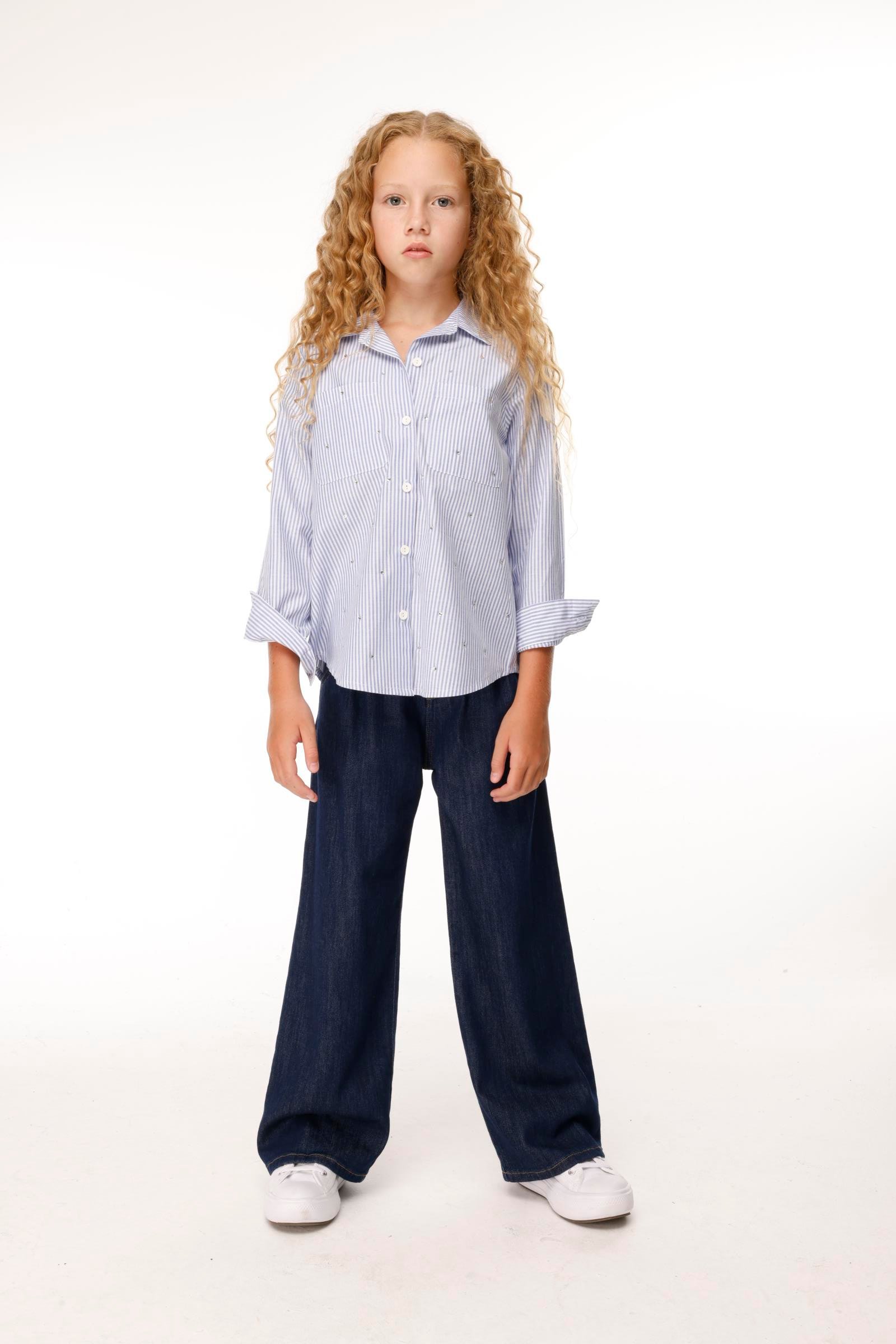 Jena Kız Çocuk Bol Paça Kot Pantolon 9-14 Yaş MAVİ