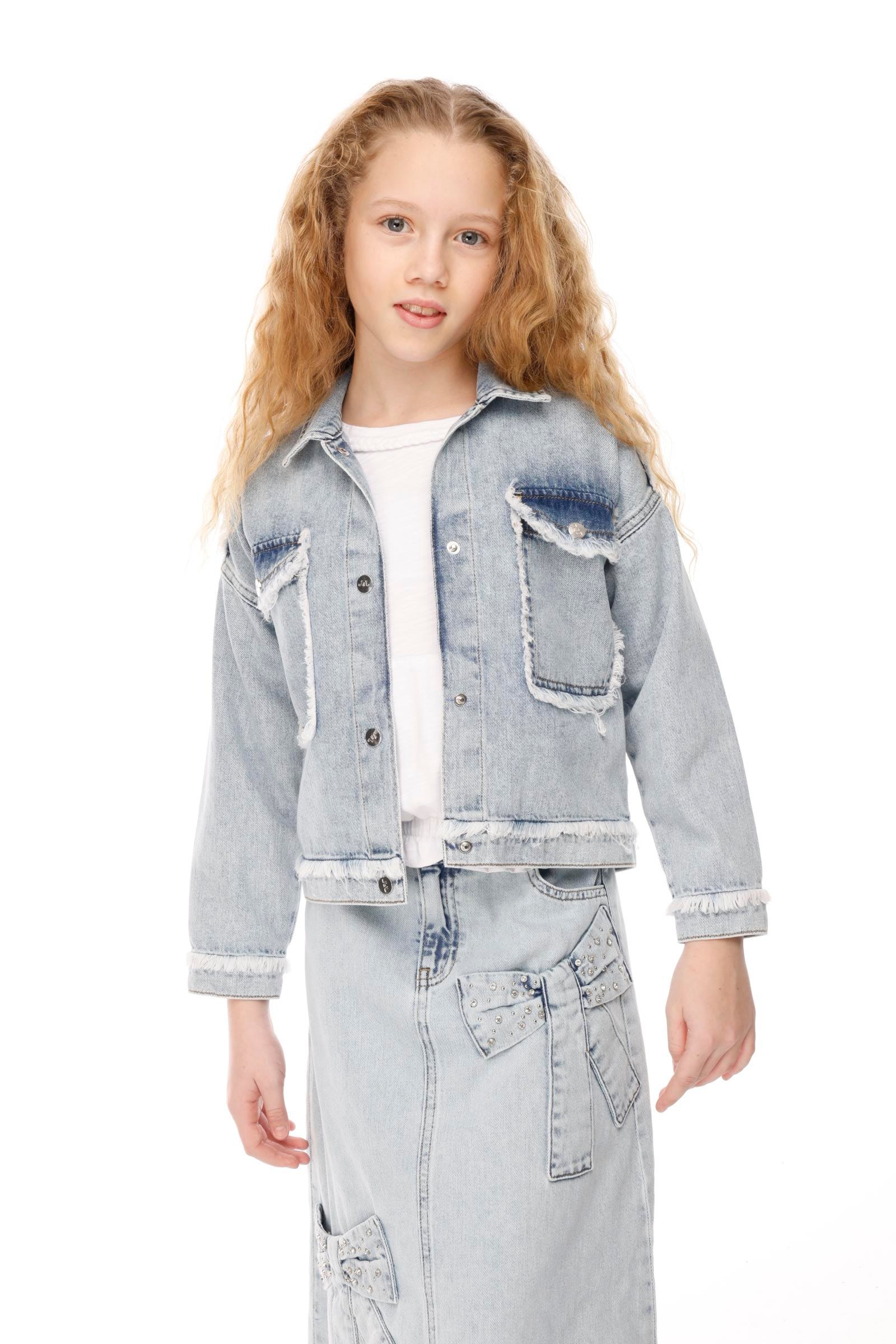 Jena Kız Çocuk Cepli Denim Ceket 7-14 Yaş Mavi