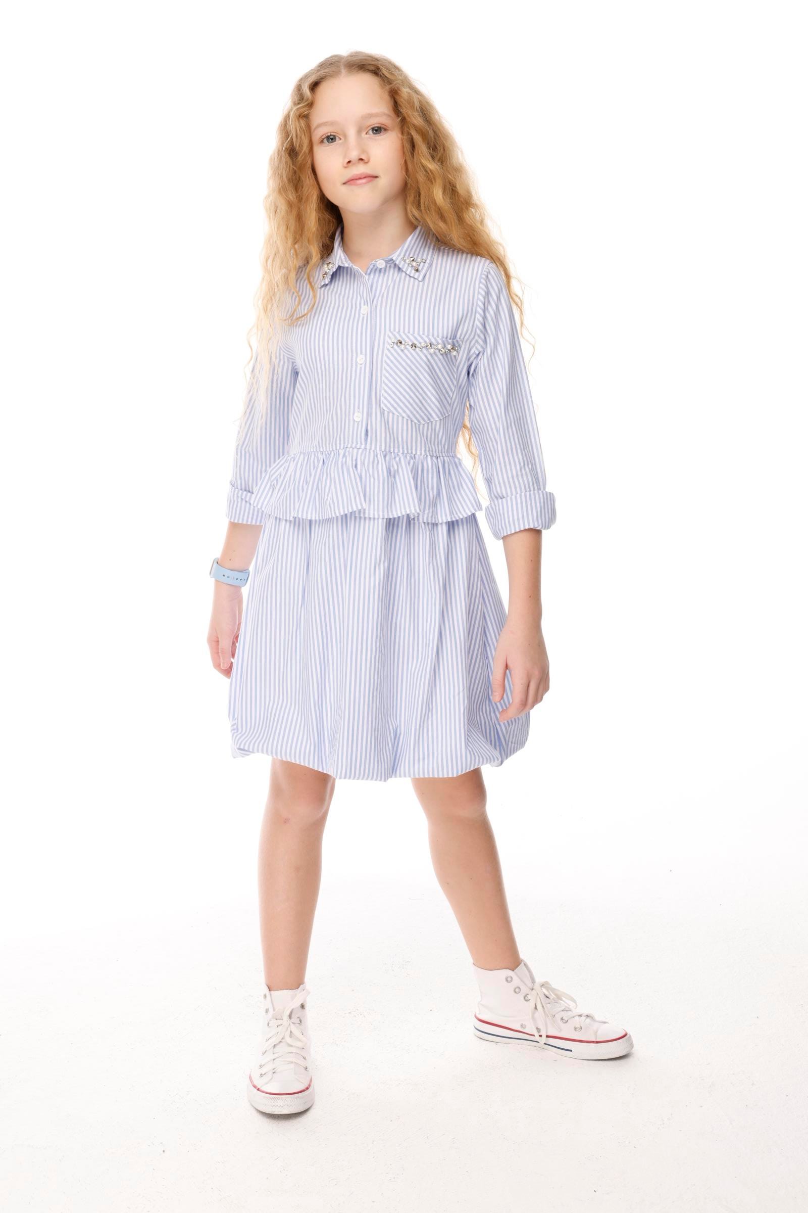 Jena Kız Çocuk Çizgili Taşlı Elbise 8-14 Yaş Mavi