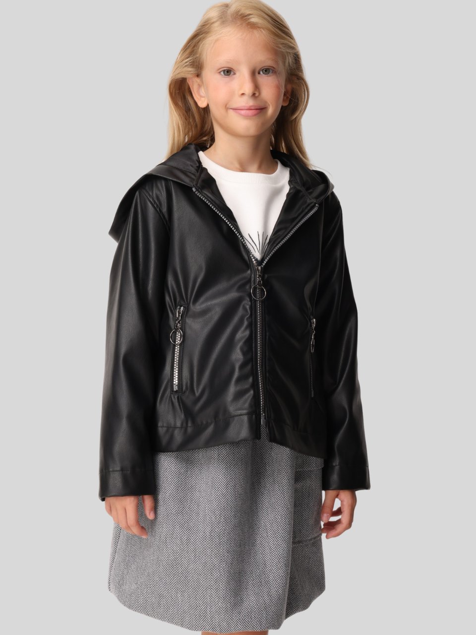 Jena Kız Çocuk Deri Ceket 7-14 Yaş Siyah