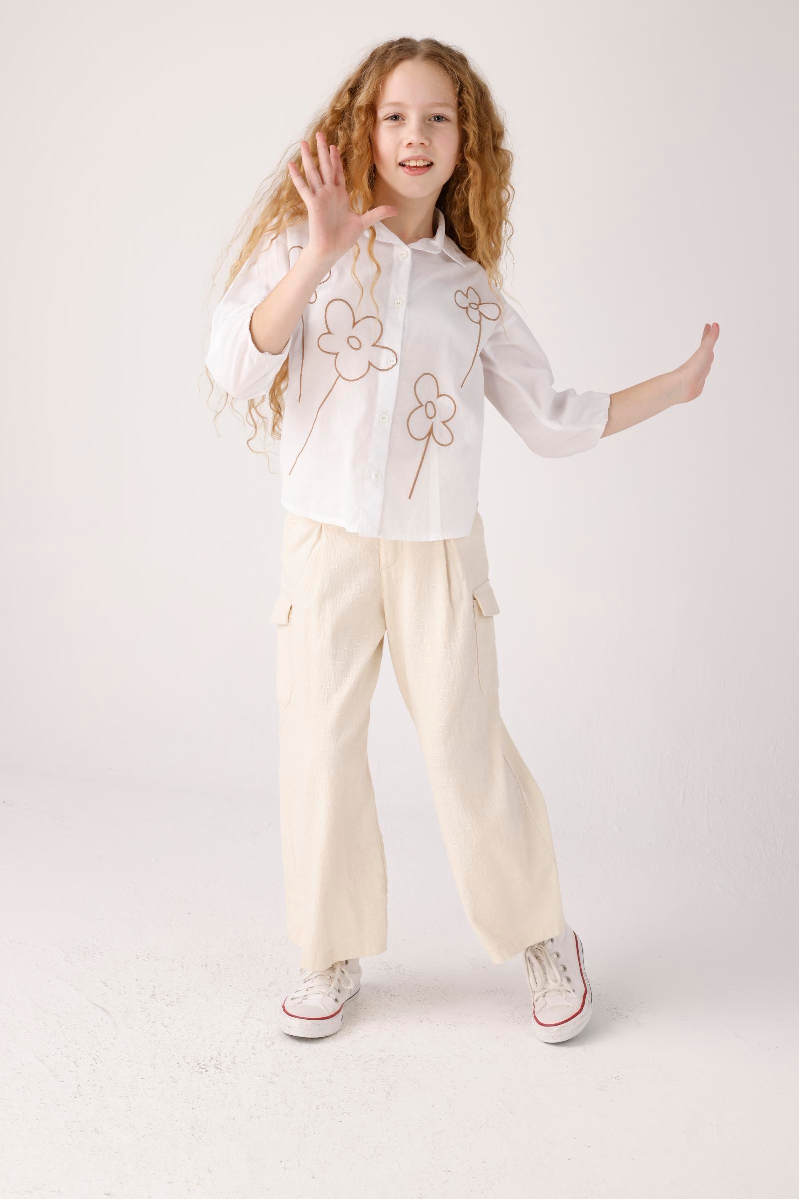 Jena Kız Çocuk Natural Pantolon 7-14 Yaş Krem