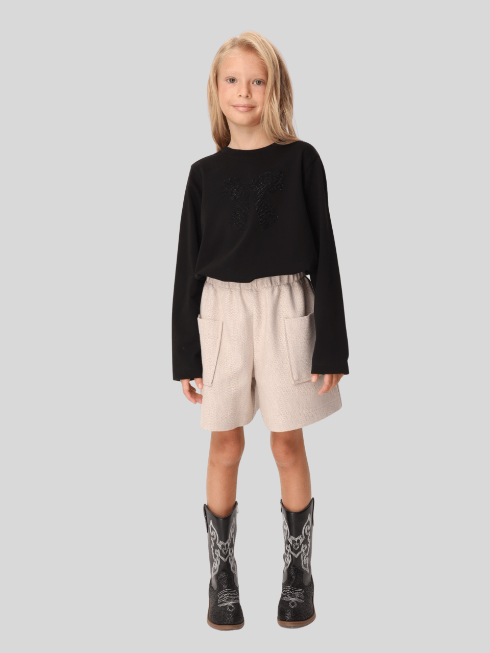 Jena Kız Çocuk Taşlı Sweatshirt 7-14 Yaş Siyah