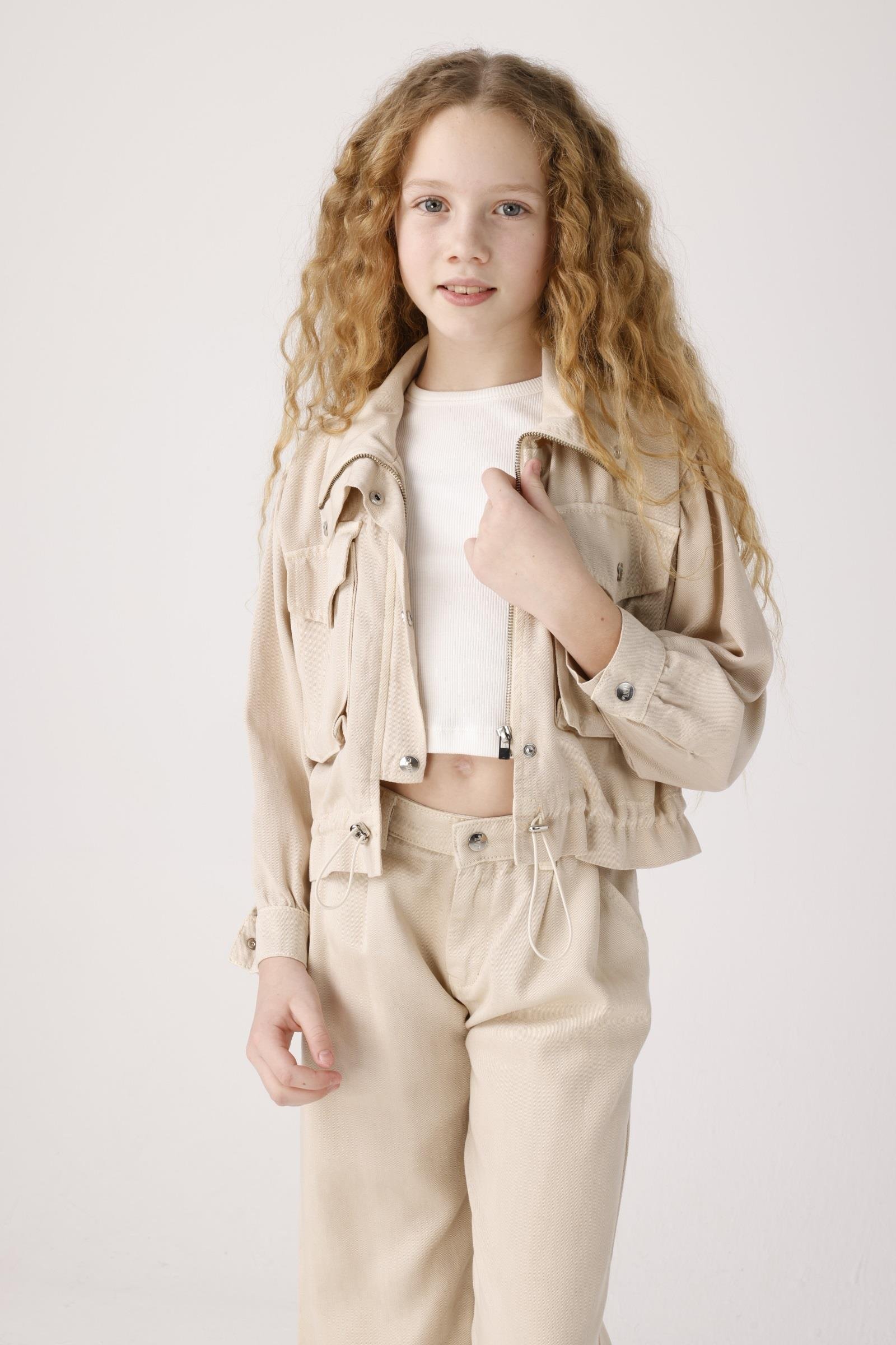 Jena Kız Çocuk Tensel Stil Ceket 8-14 Yaş TAŞ