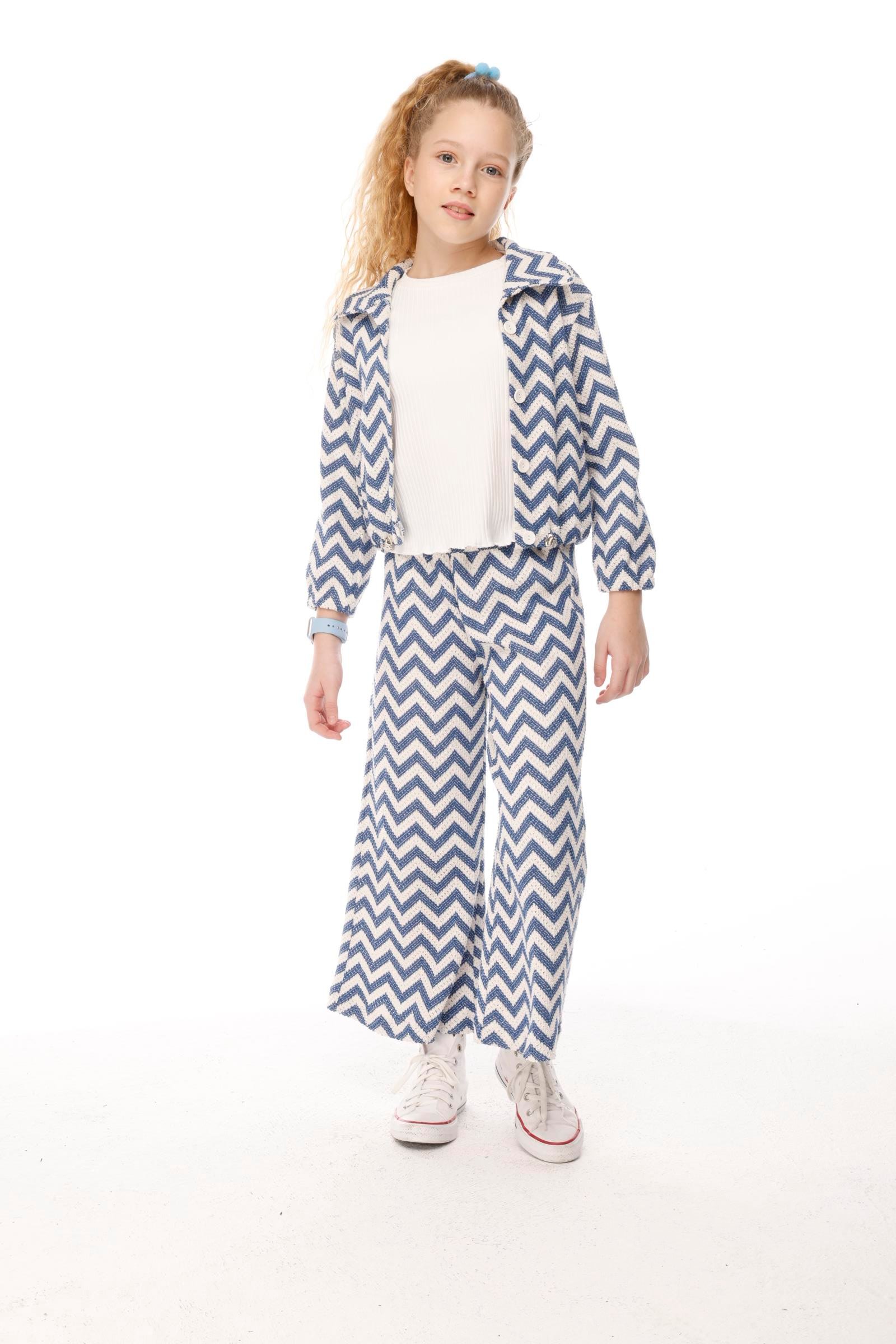 Jena Kız Çocuk Zikzak Desenli Takım 7-14 Yaş Mavi