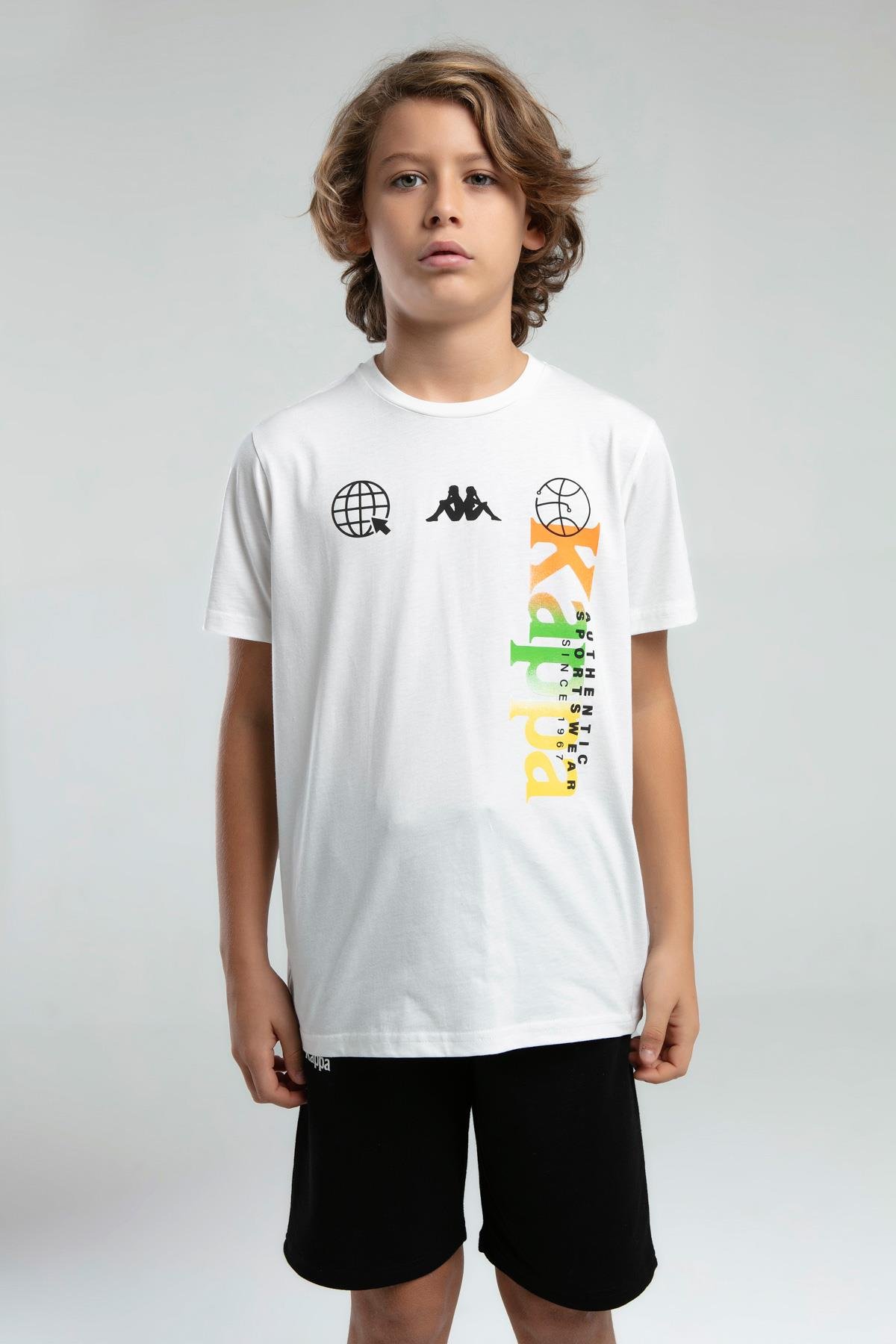 Kappa Erkek Çocuk Baskılı Tshirt 5-16 Yaş Beyaz