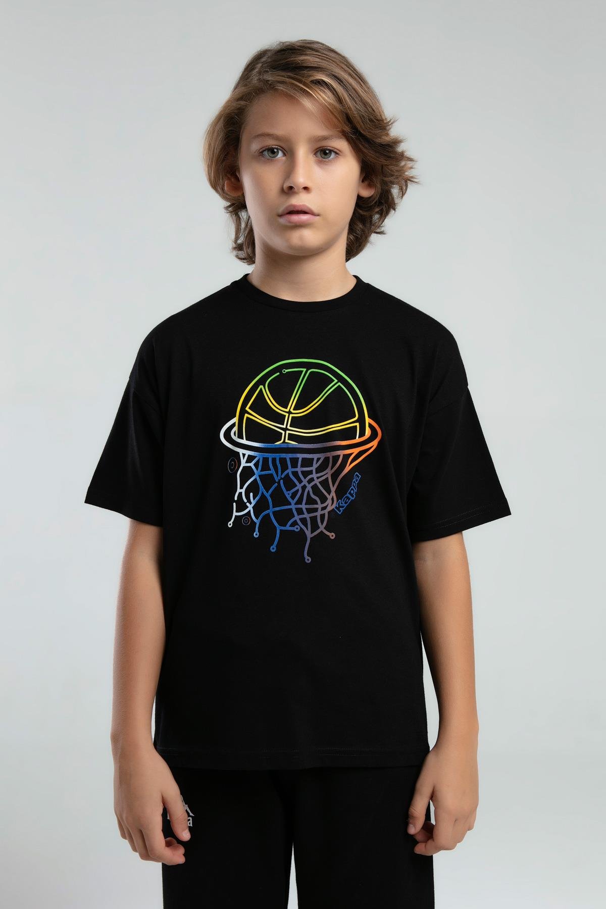 Kappa Erkek Çocuk Baskılı Tshirt 5-16 Yaş Siyah