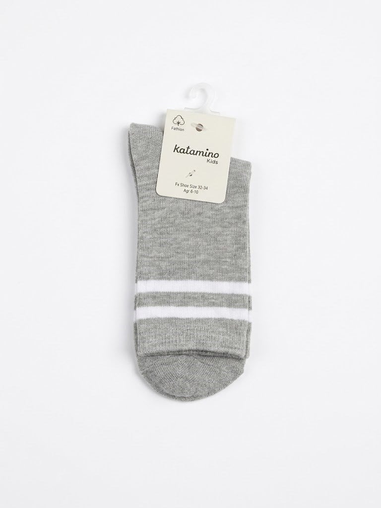 Katamino Unisex Perat  Soket Çorap 7-12 Yaş Gri