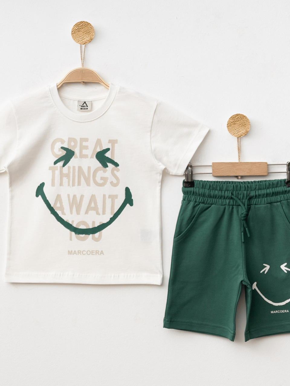 Marcoera Erkek Çocuk Baskılı Şortlu Takım 4-12 Yaş Krem