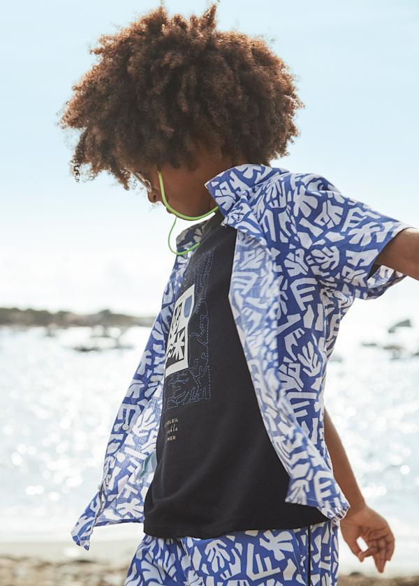 Mayoral Erkek Çocuk Baskılı Gömlek 10-14 Yaş Mavi