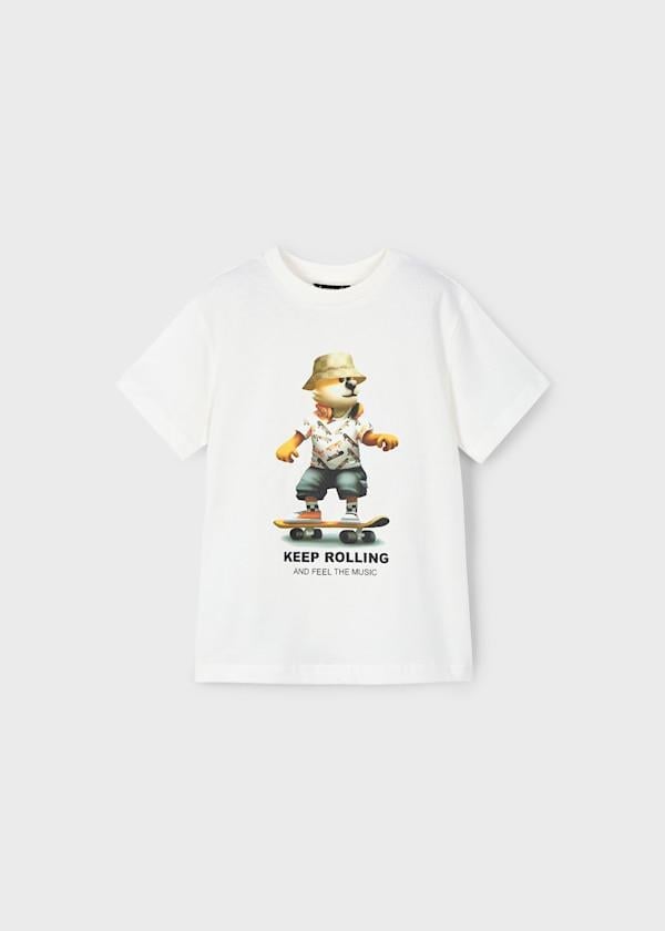 Mayoral Erkek Çocuk Kaykay Baskılı Tshirt 4-8 Yaş Krem