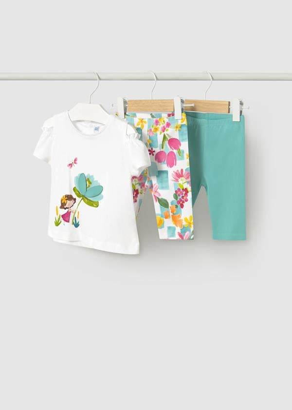 Mayoral Kız Bebek Baskılı 3'lü Taytlı Takım 1-3 Yaş Beyaz