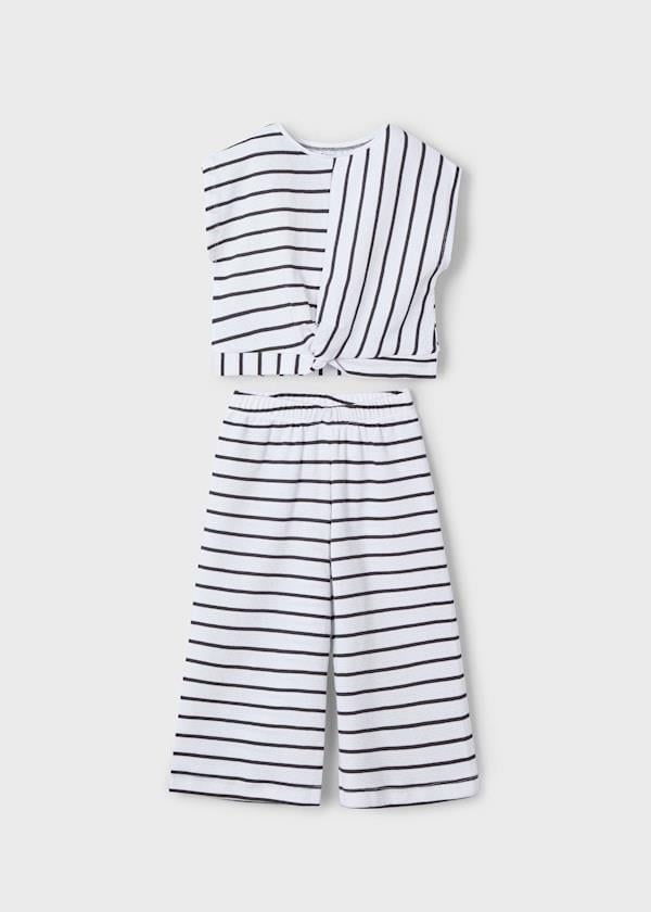 Mayoral Kız Çocuk Cizgili Pantolonlu Takım 6-10 Yaş Beyaz