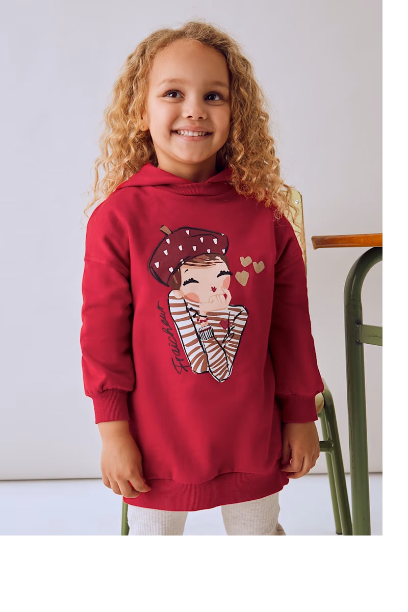 Mayoral Kız Çocuk Kapşonlu Elbise 4-8 Yaş Kırmızı