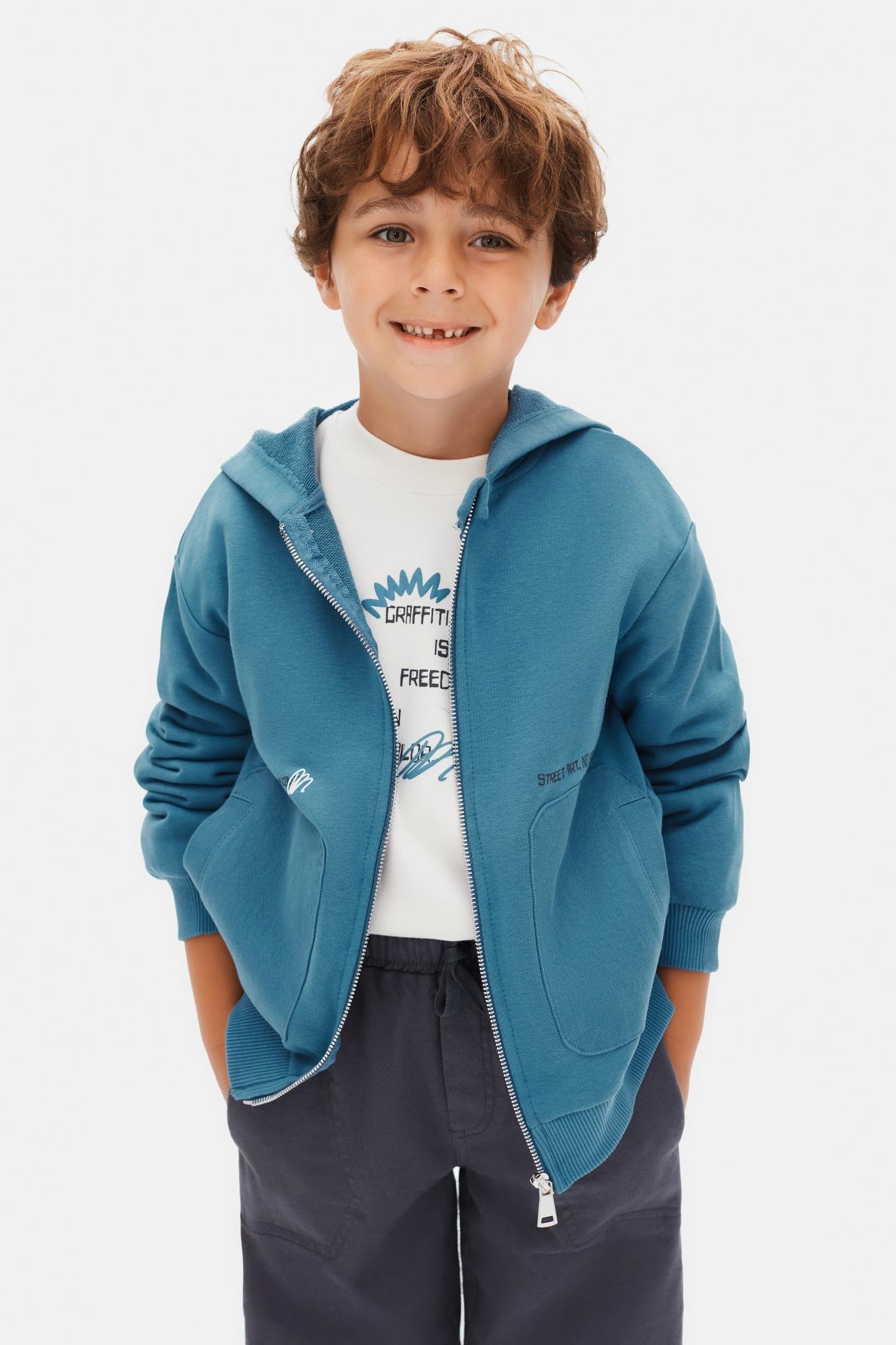 Nk Erkek Çocuk Freedom Fermuarlı Sweatshirt 4-8 Yaş Mavi