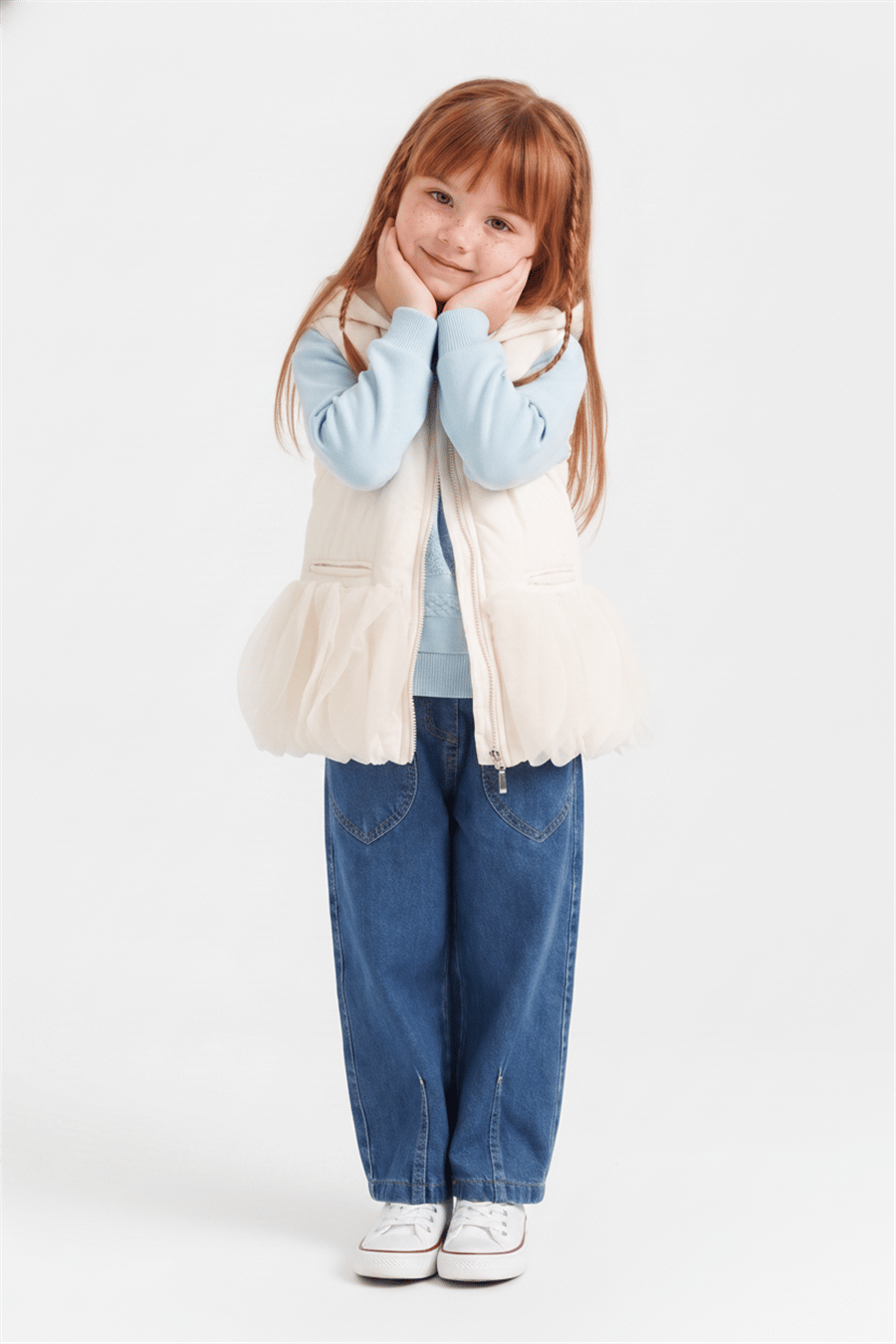 Nk Kız Bebek Crepe Yelek 1-4 Yaş Krem