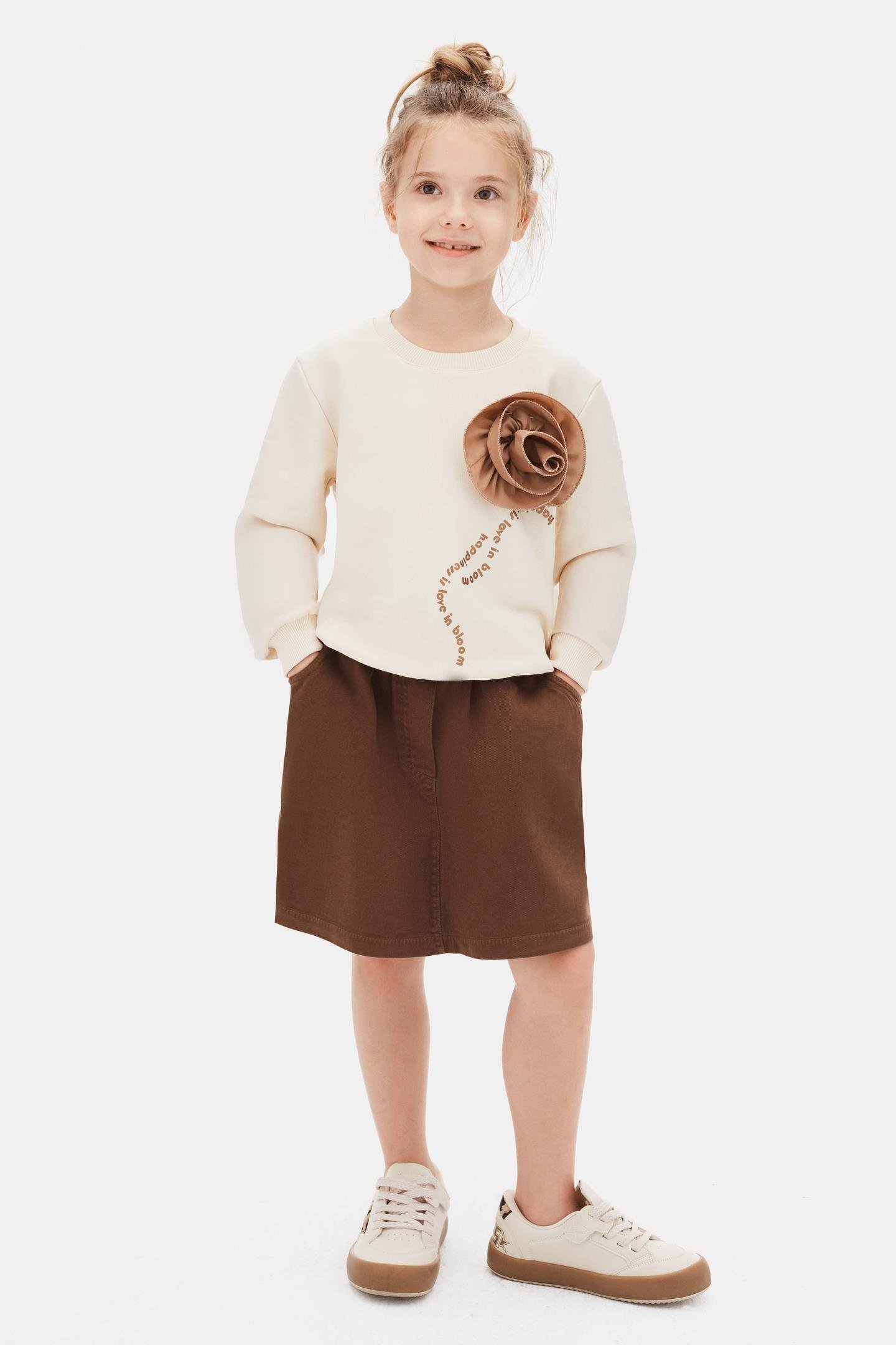 Nk Kız Çocuk Güllü Baslı EtekTakım 4-8 Yaş Krem