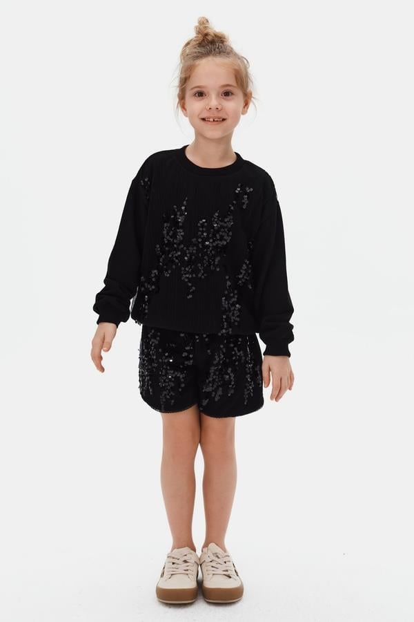 Nk Kız Çocuk Pullu Sweatshirt 4-8 Yaş Siyah