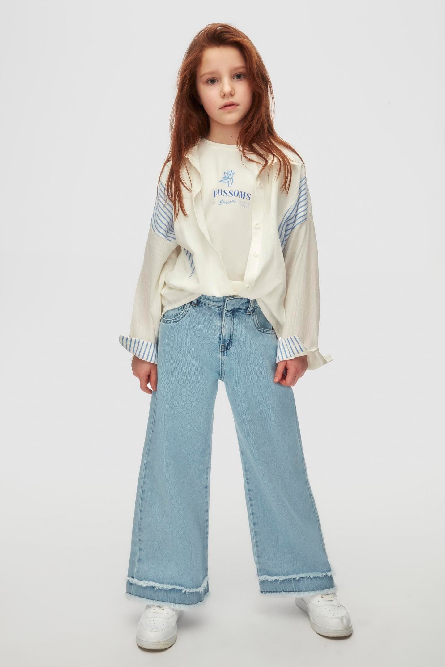 Nk Kız Çocuk Püsküllü Denim Pantolon 8-14Yaş Mavi