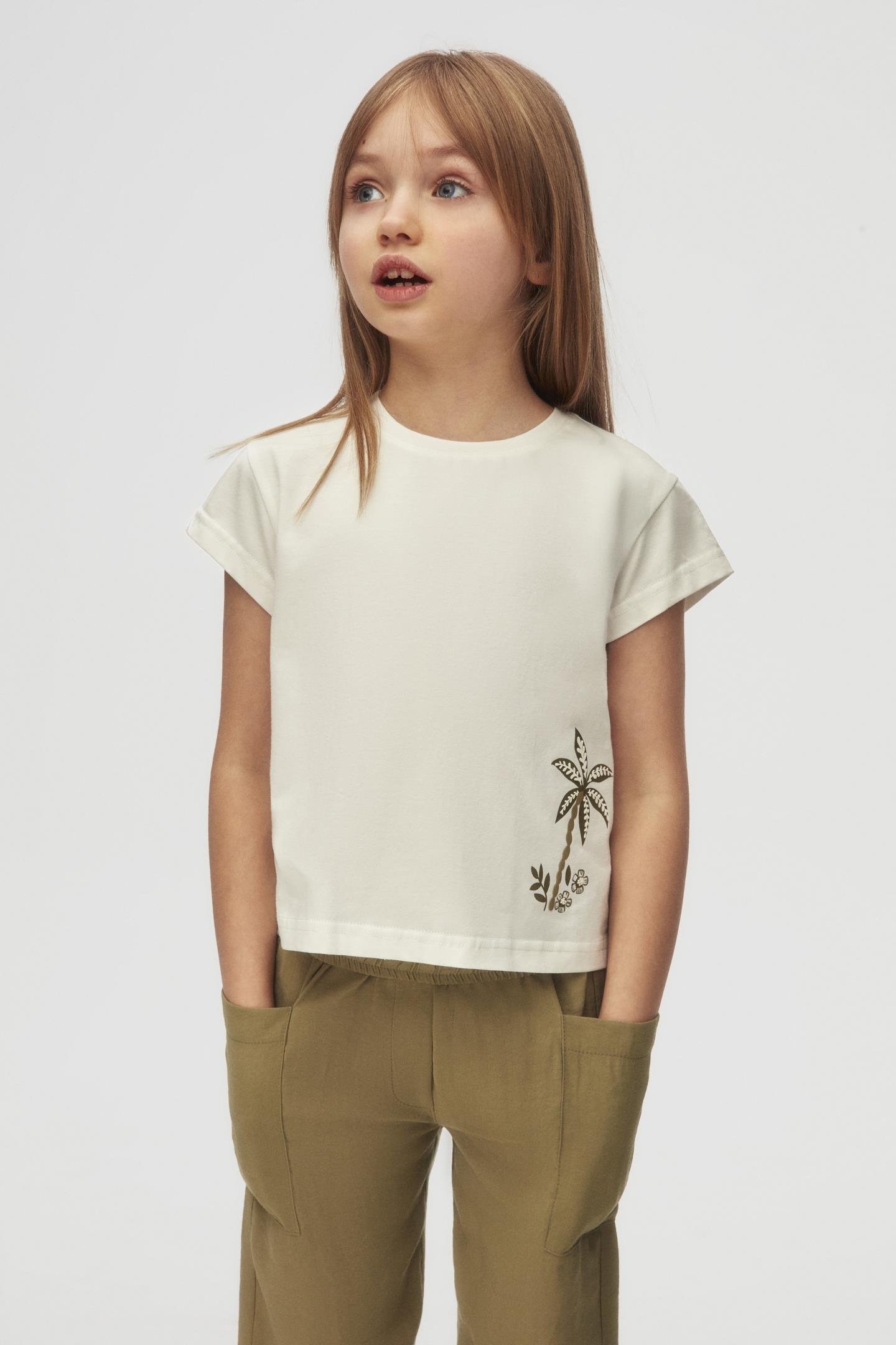 Nk Kız Çocuk Succulent Tshırt 4-8Yaş Ekru