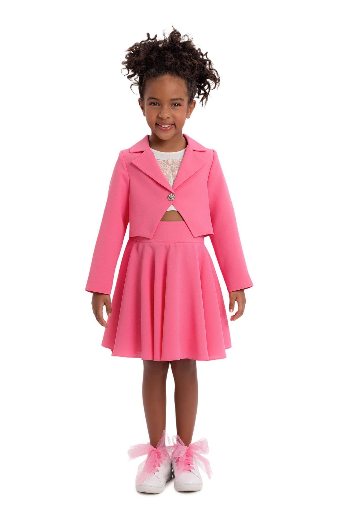 Pamina Kız Çocuk Blazer Etekli Takım 3-7 Yaş Pembe
