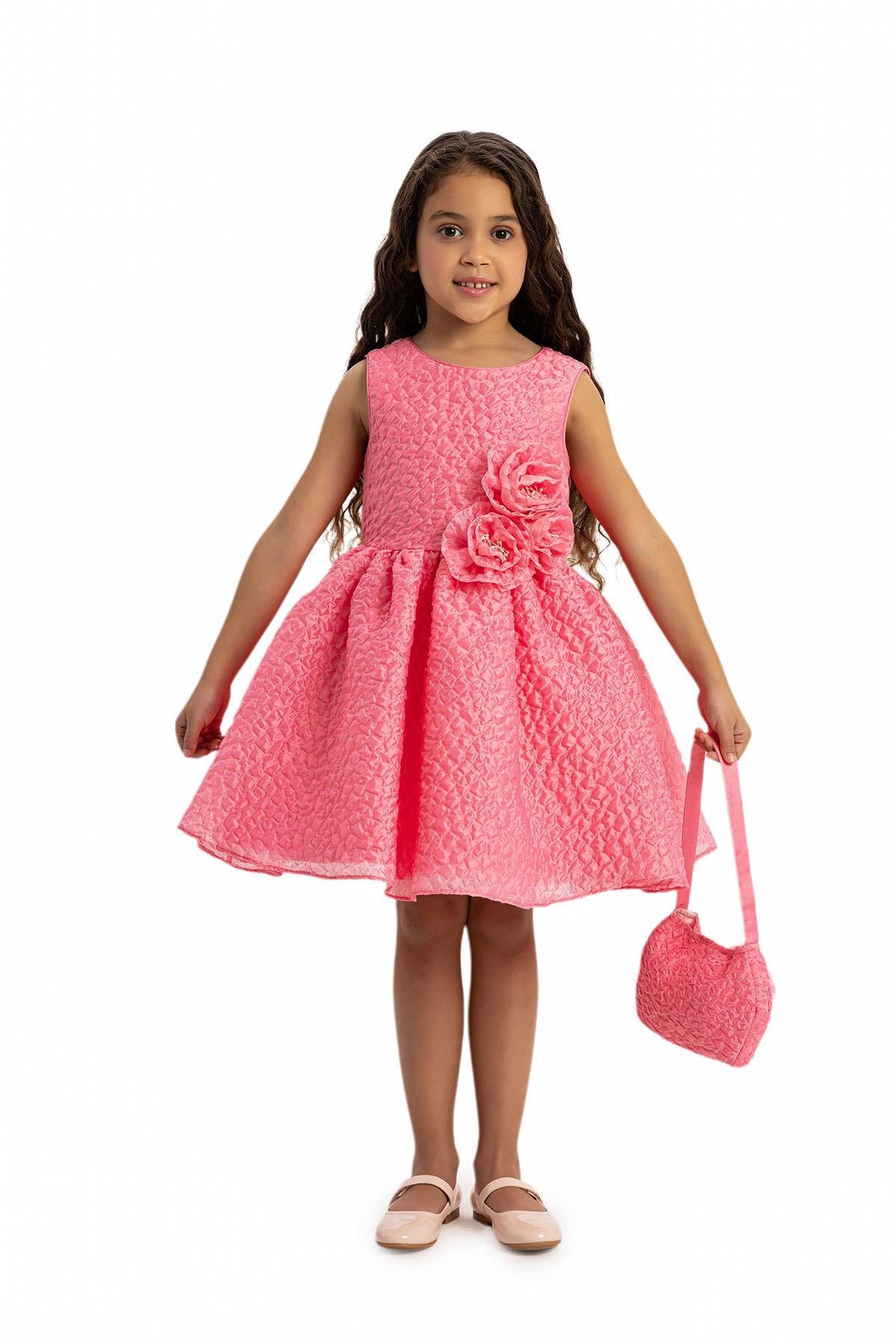 Pamina Kız Çocuk Çantalı Elbise 3-7 Yaş Fuşya