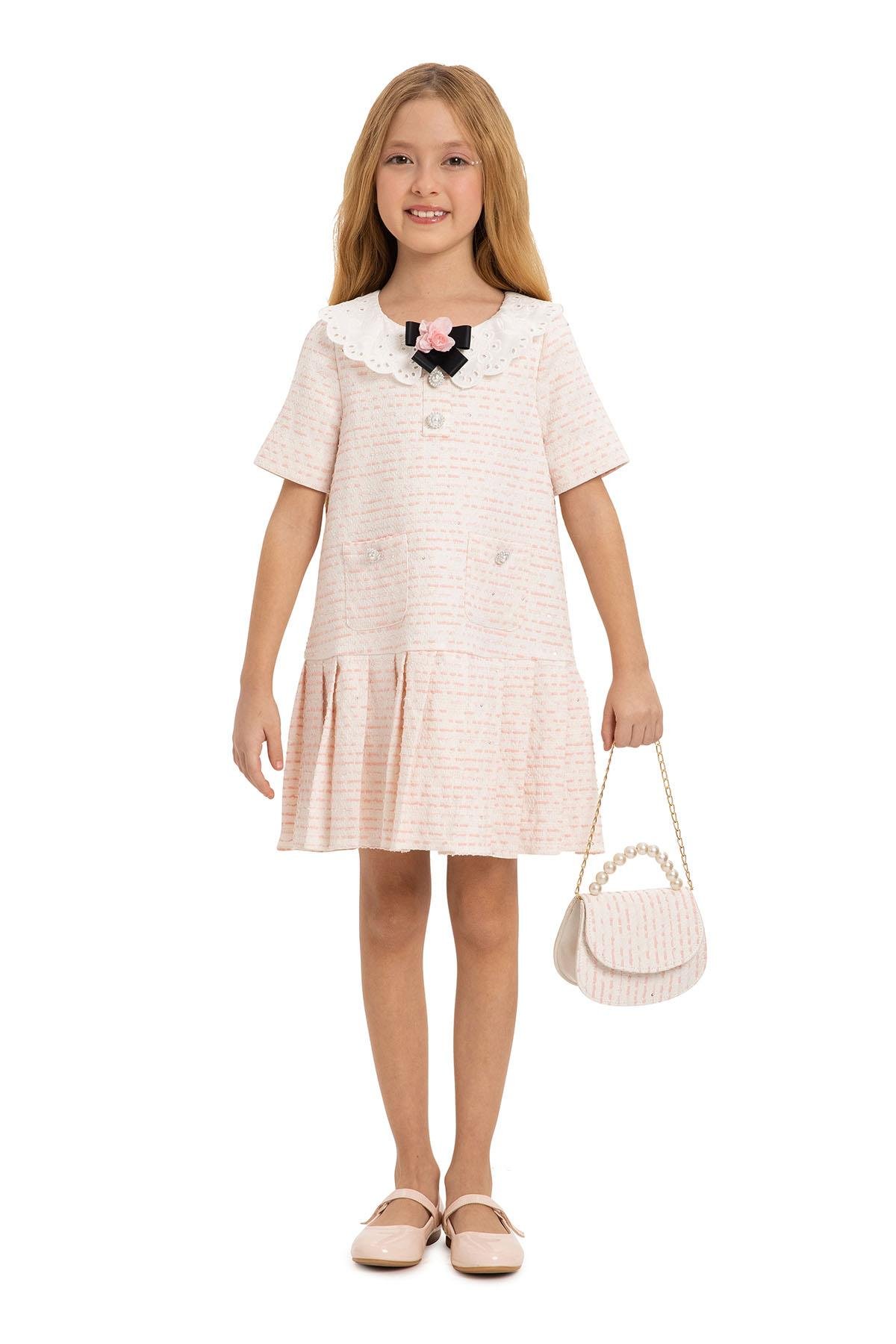 Pamina Kız Çocuk Çantalı Şık Elbise 3-7 Yaş Pembe