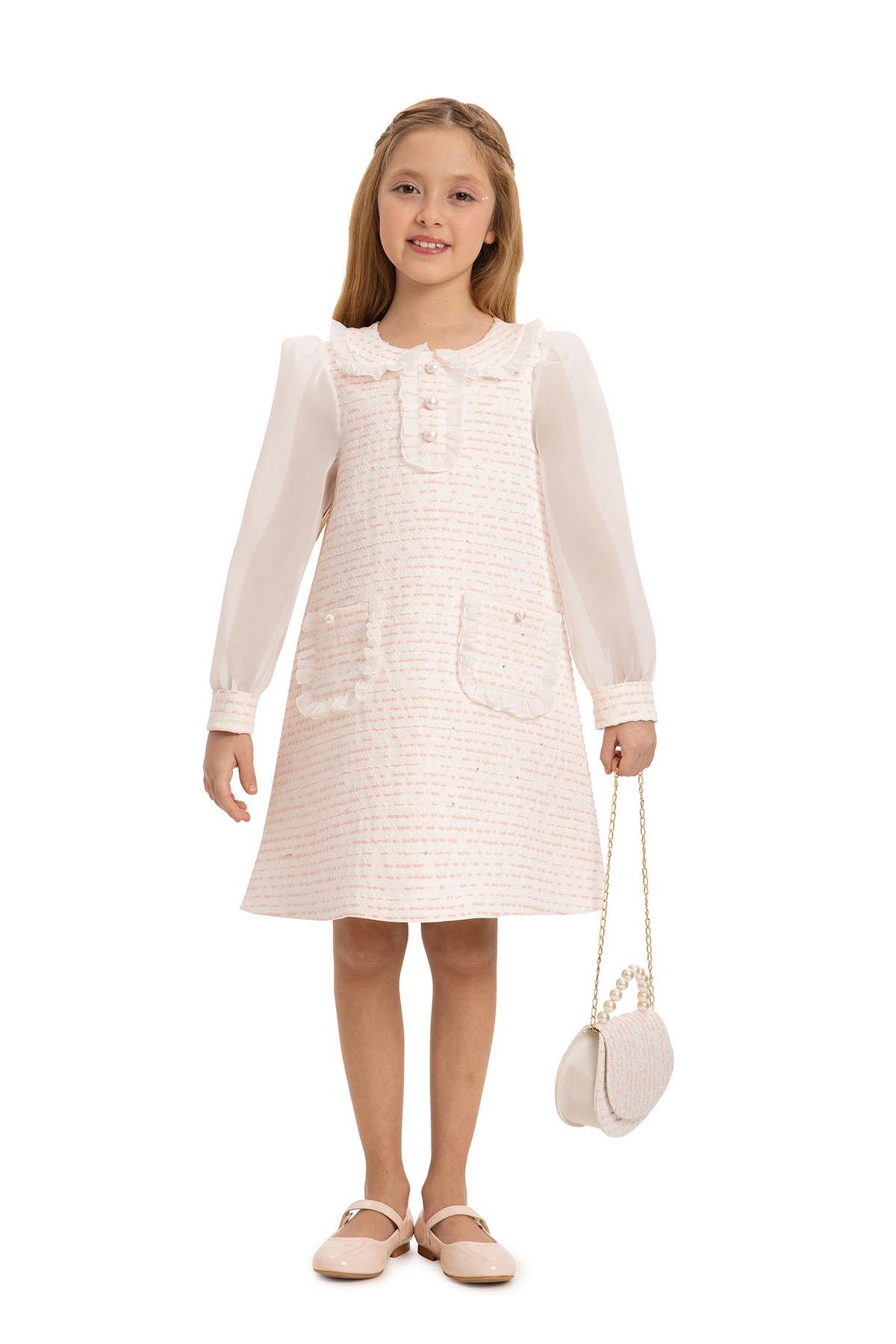 Pamina Kız Çocuk Çantalı Şık Elbise 3-7 Yaş Pembe