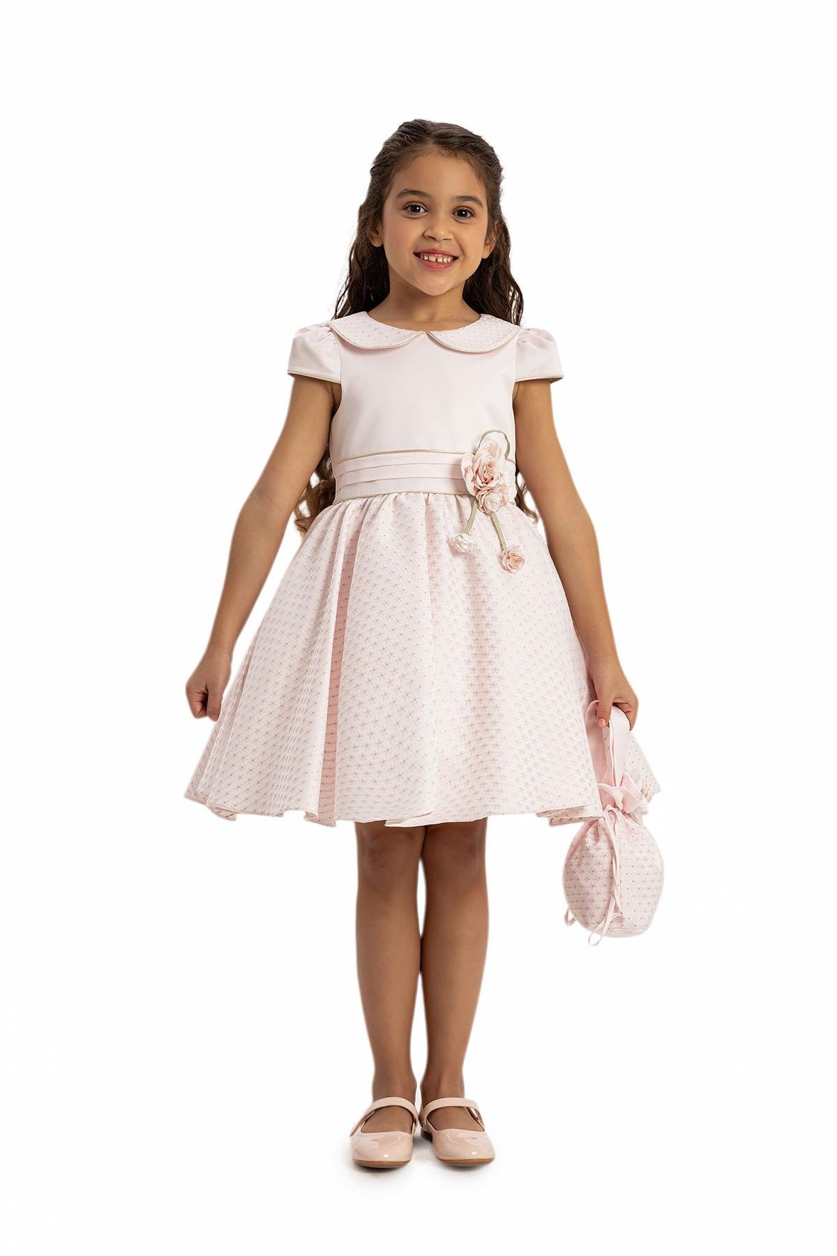 Pamina Kız Çocuk Çiantalı Elbise 3-7 Yaş Pudra