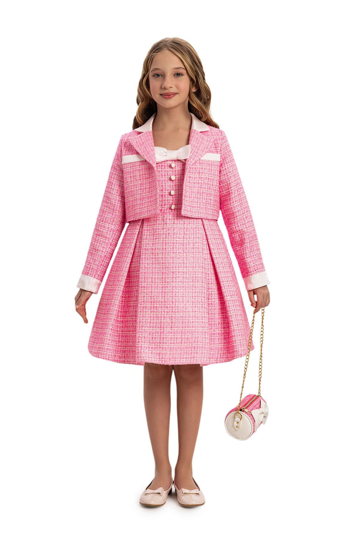 Pamina Kız Çocuk Elbise Bolero ve Çanta 8-14 Yaş Pembe