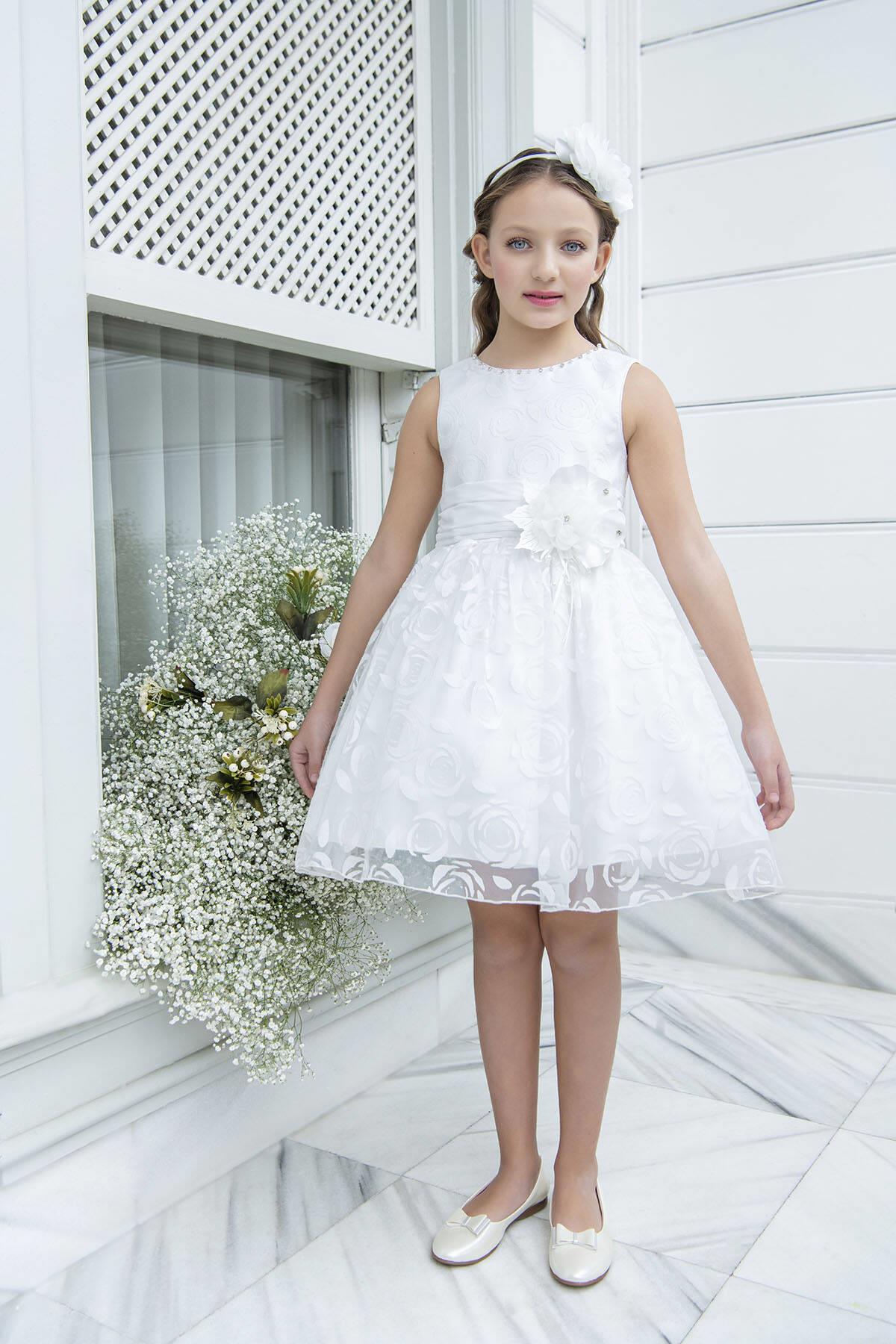 Pamina Kız Çocuk Kolsuz Kesim Elbise 8-12 Yaş EKRU