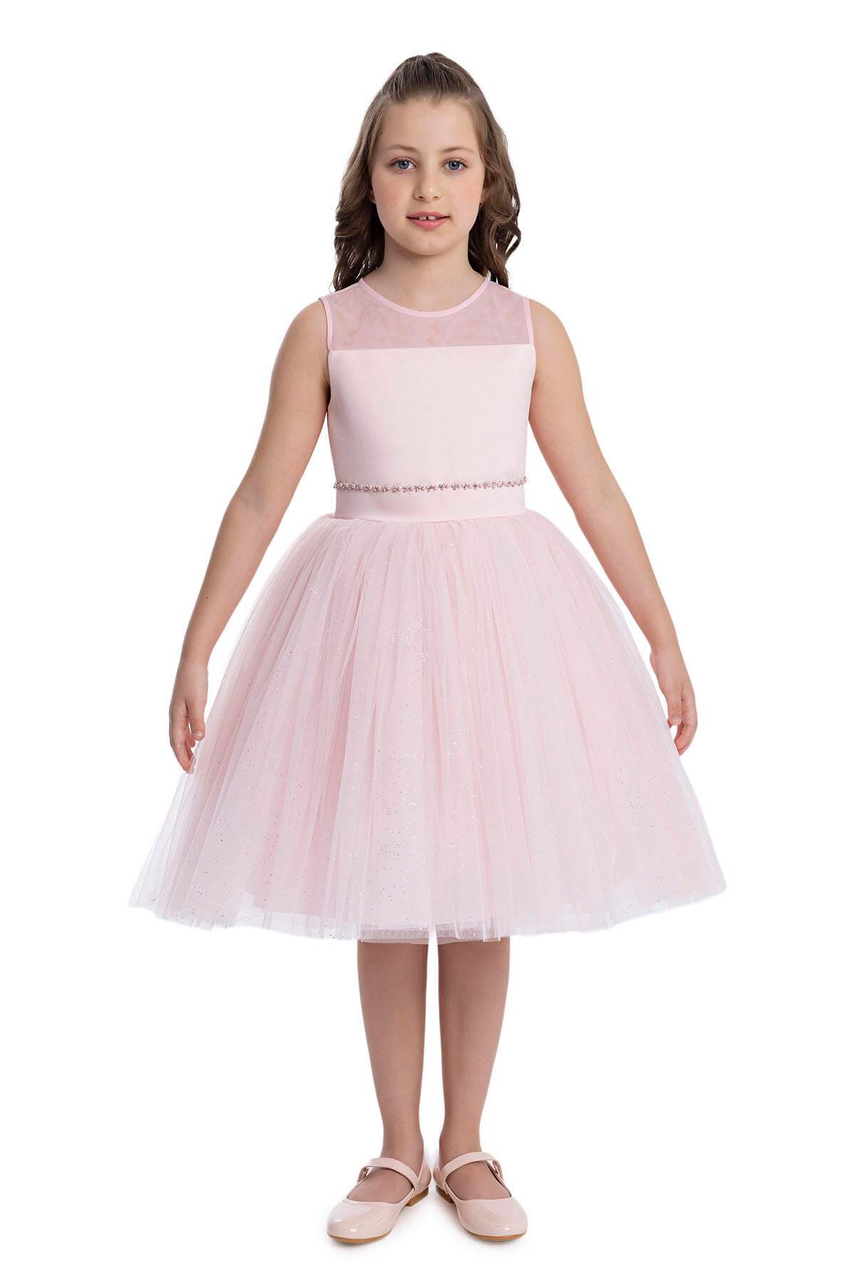Pamina Kız Çocuk Kolsuz Kesim Elbise 8-12 Yaş Pudra