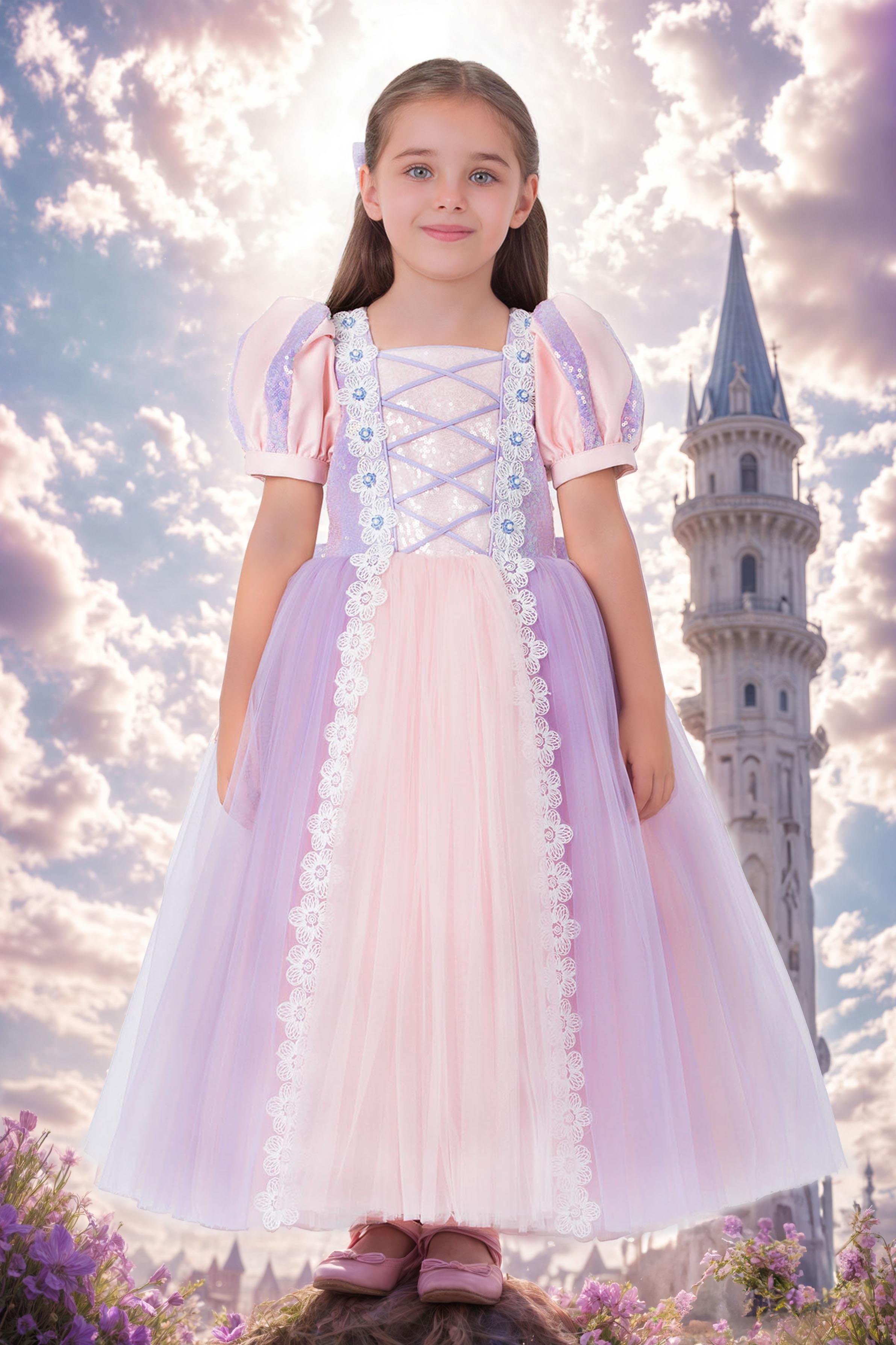 Pamina Kız Çocuk Rapunzel Elbise 3-7 Yaş Lila