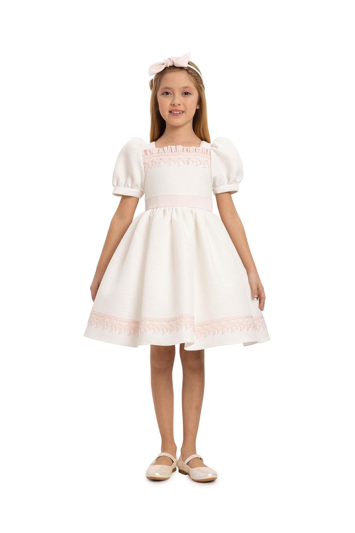 Pamina Kız Çocuk Saç Aksesuarlı Elbise 3-7 Yaş Ekru