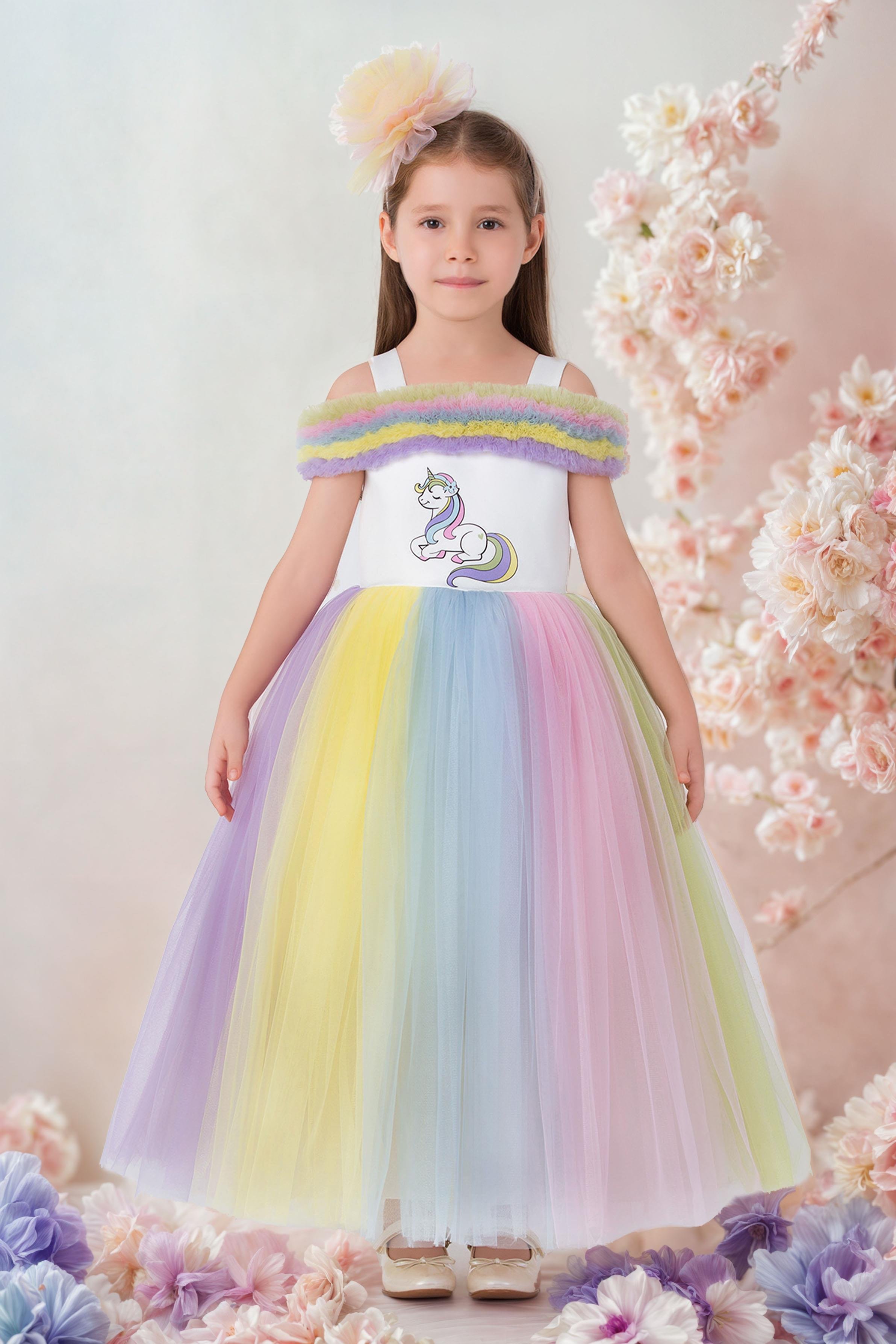 Pamina Kız Çocuk Unicor Elbise 3-7 Yaş Gökkuşağı