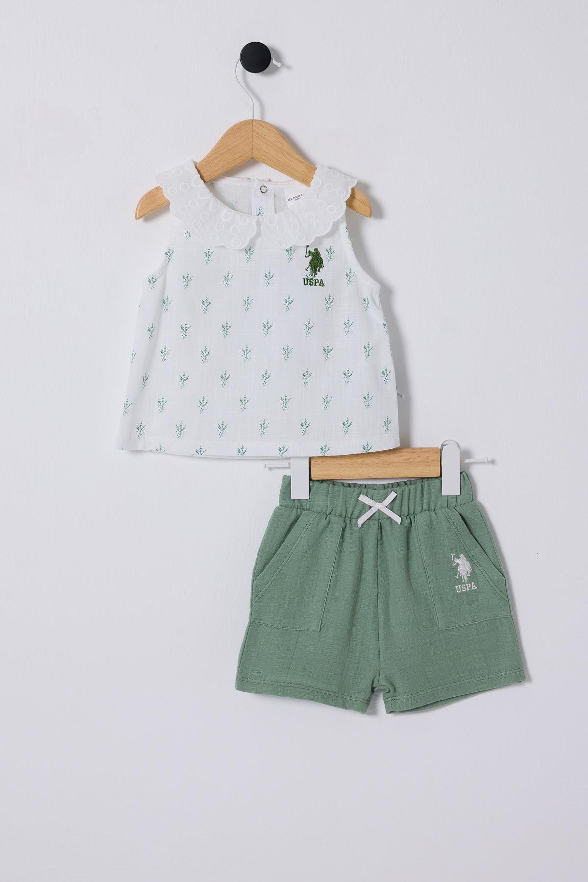 U.S.Polo Kız Bebek Baskılı Şortlu Takım 6-36 Ay Beyaz